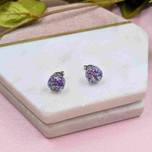 Bridget Blue Purple Sparkle Glitter Stud Earrings - Handmade UK Jewellery