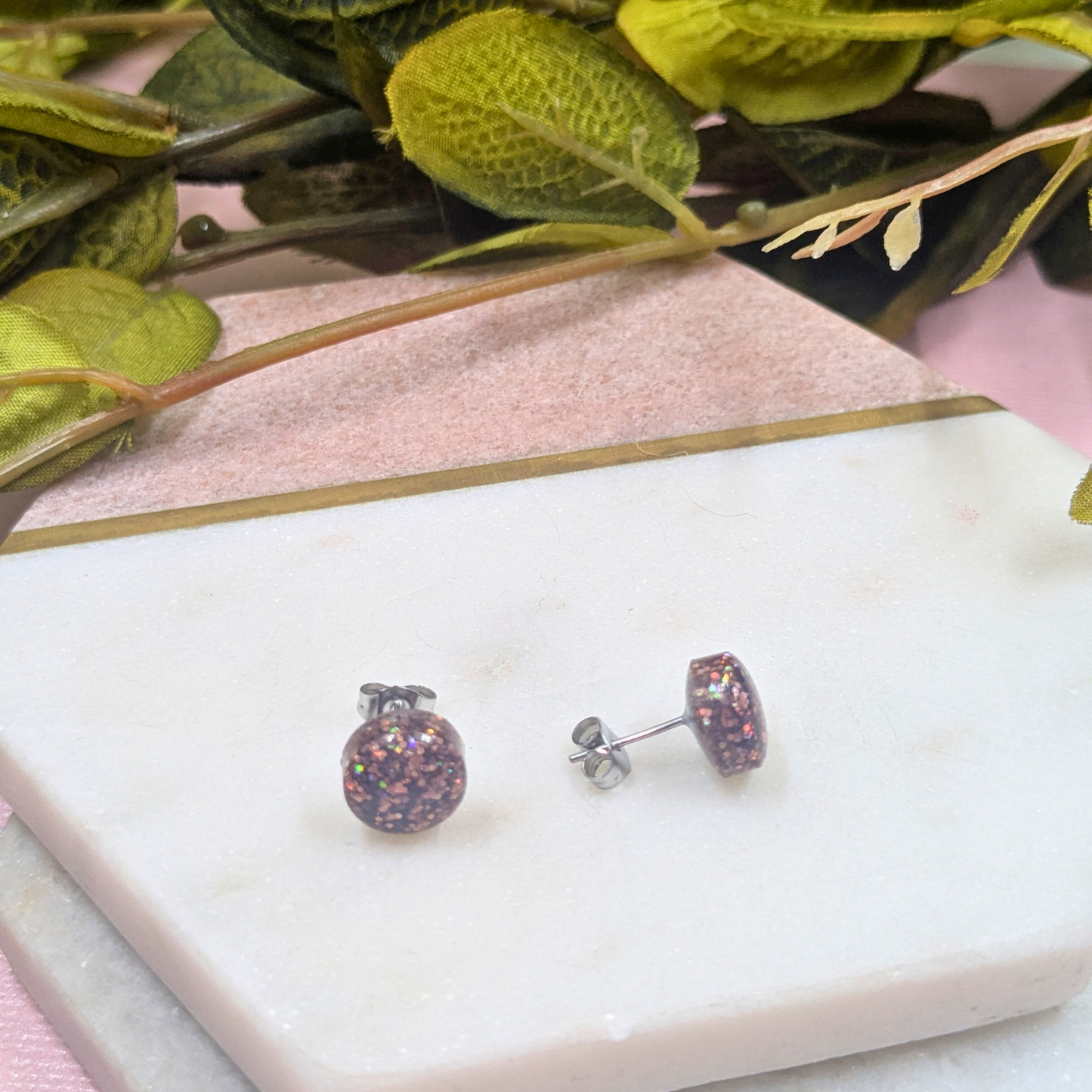 Bridget Brown Glitter Small Resin Stud Earrings | Subtle Sparkle by Created By Lau