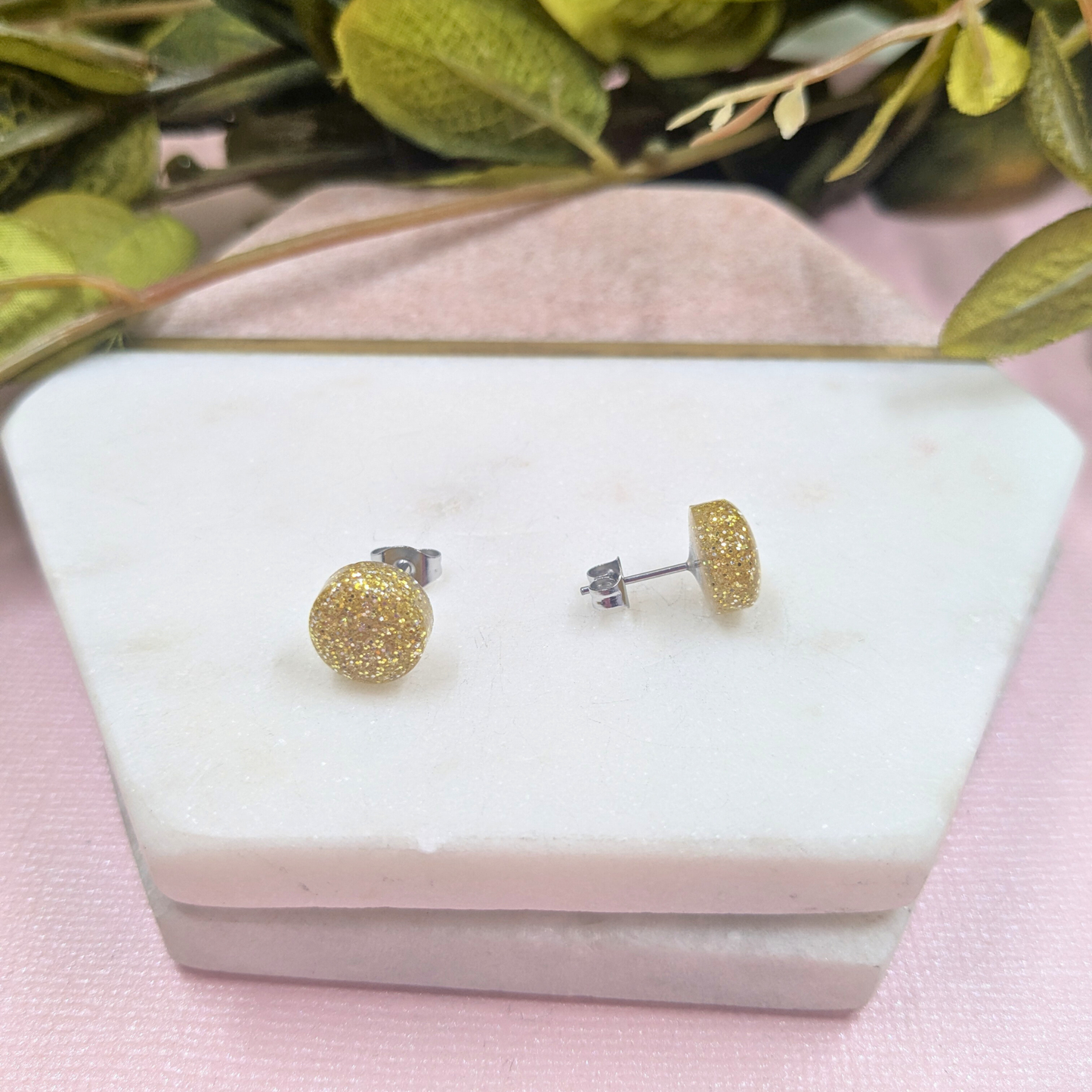 Bridget Gold Dust Glitter Small Resin Stud Earrings | Elegant Sparkle by Created By Lau