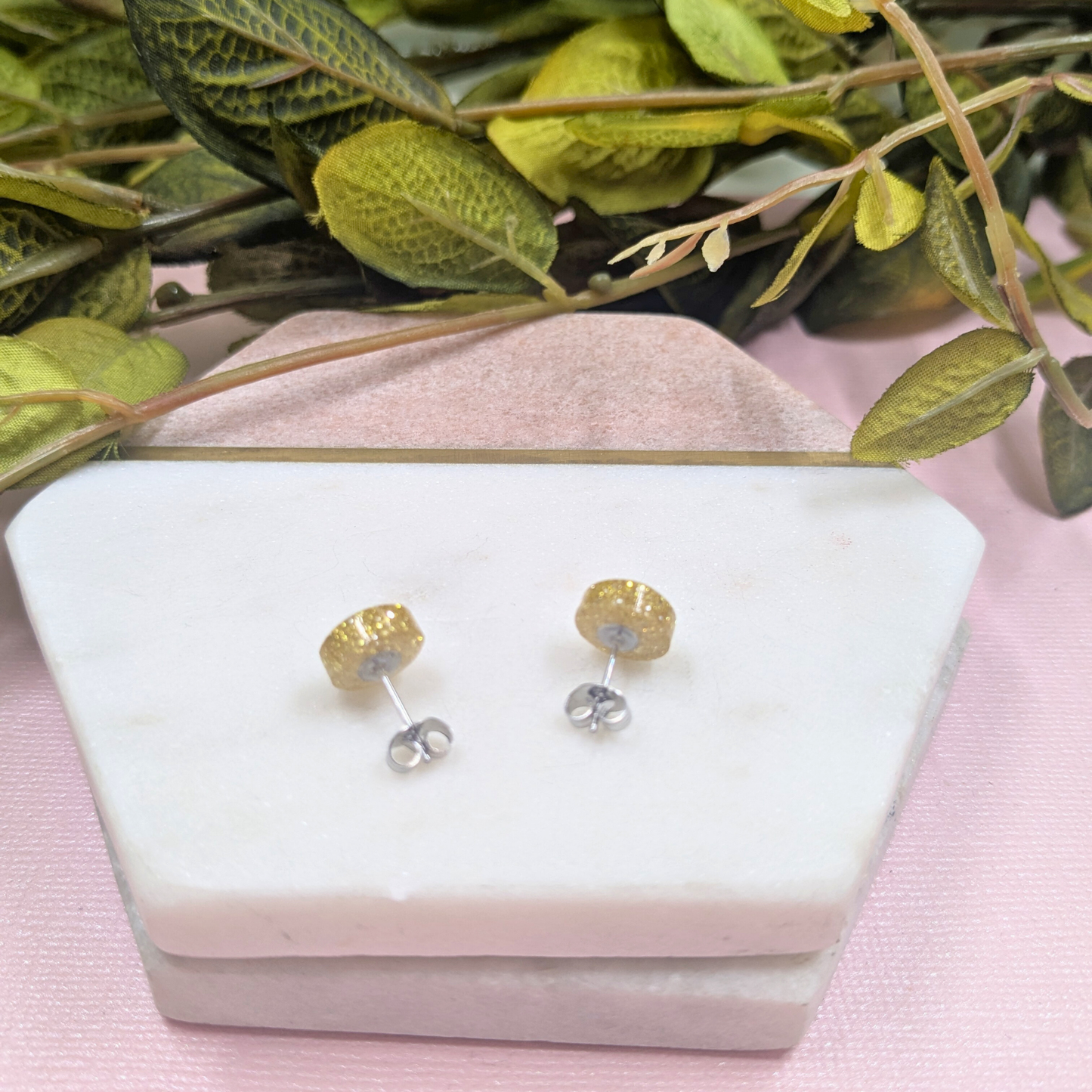 Bridget Gold Dust Glitter Small Resin Stud Earrings | Elegant Sparkle by Created By Lau