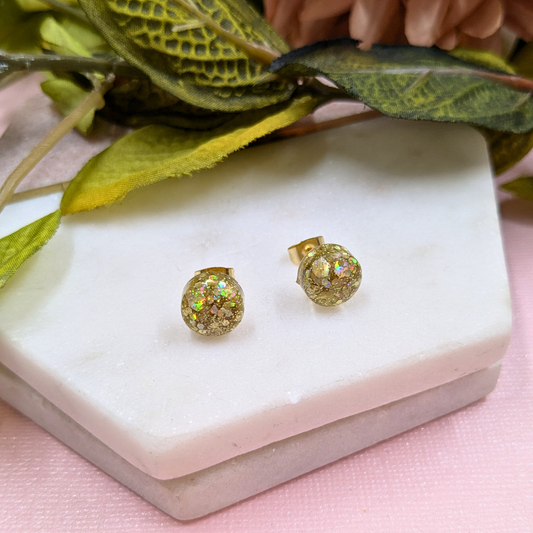 "Bridget" Gold Rush Glitter Small Resin Stud Earrings