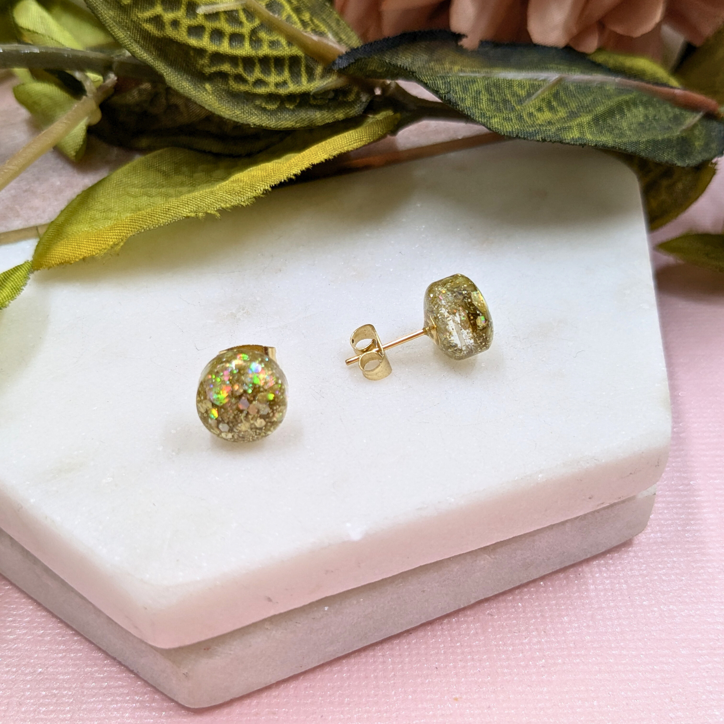 "Bridget" Gold Rush Glitter Small Resin Stud Earrings