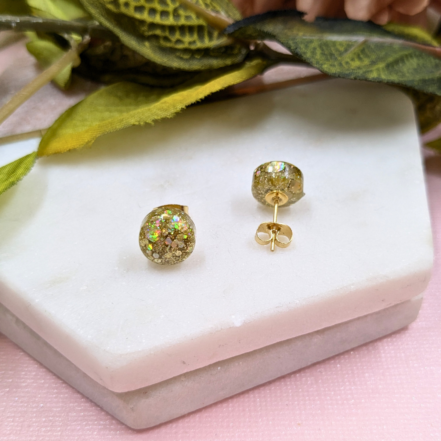 "Bridget" Gold Rush Glitter Small Resin Stud Earrings