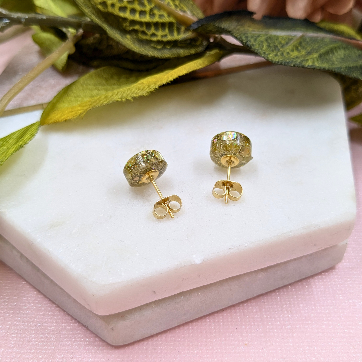 "Bridget" Gold Rush Glitter Small Resin Stud Earrings