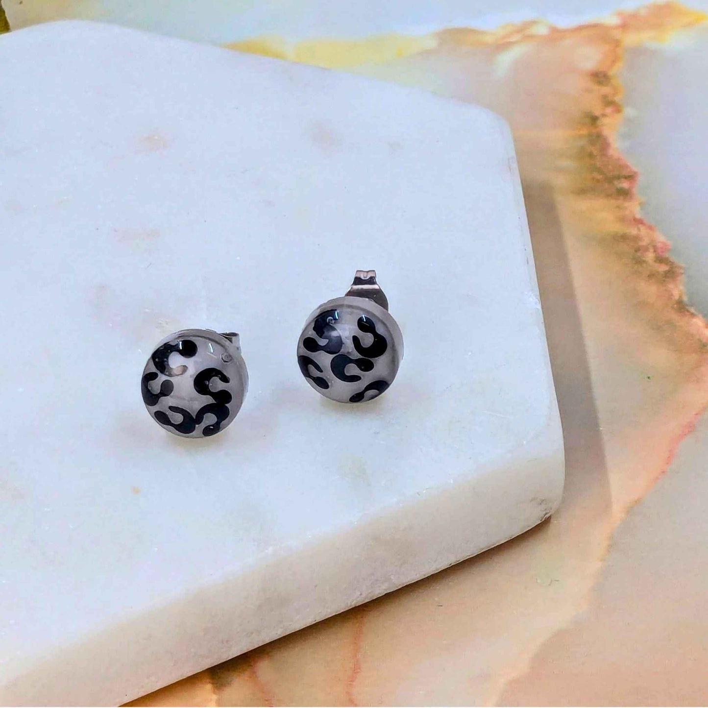 "Bridget" Leopard Small Resin Stud Earrings | Handmade Bold Minimalist Jewellery