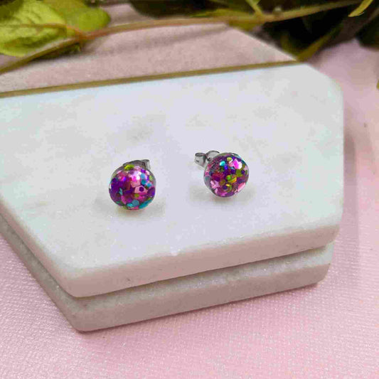 Bridget Multi Piñata Glitter Resin Stud Earrings - Handmade UK