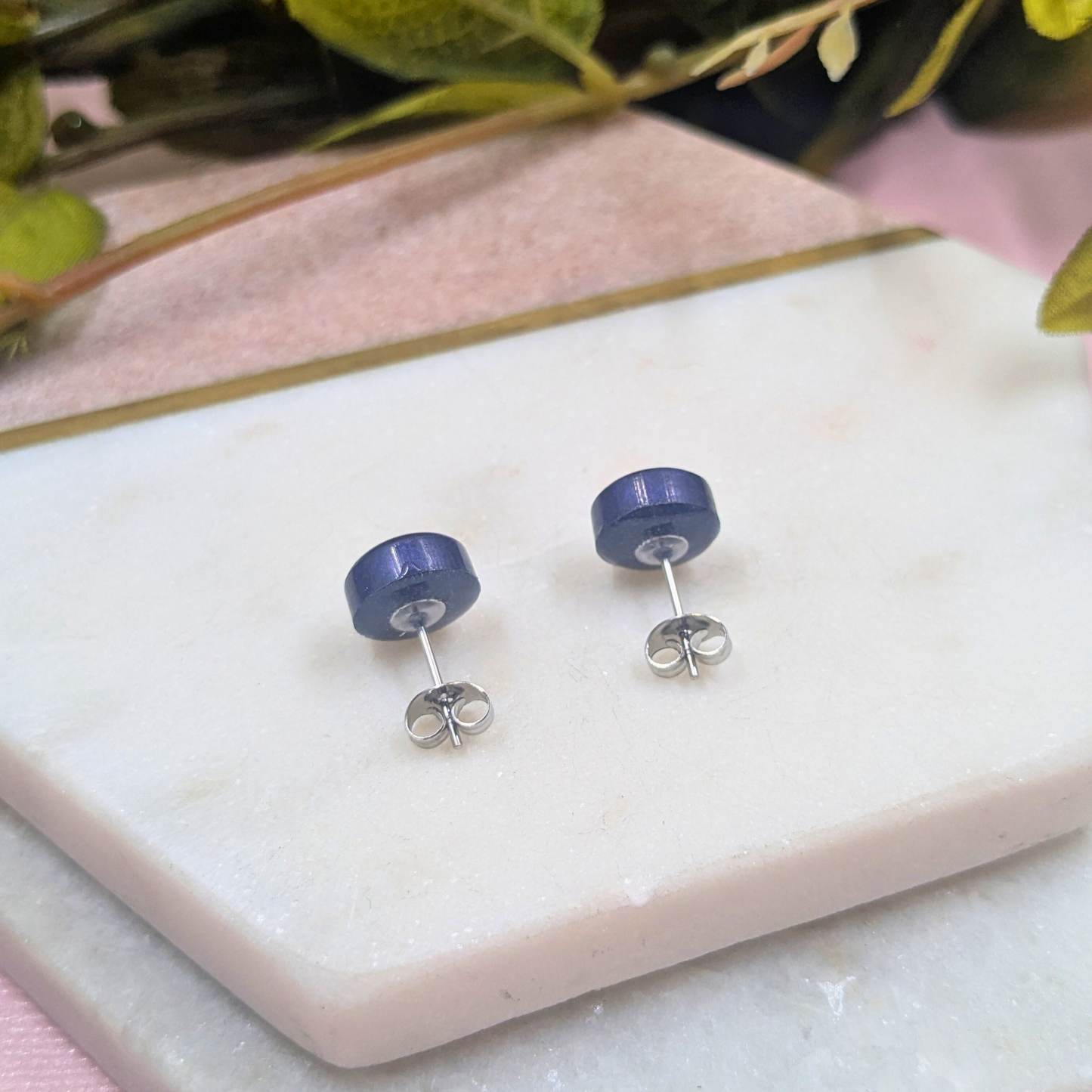 "Bridget" Navy Small Resin Stud Earrings
