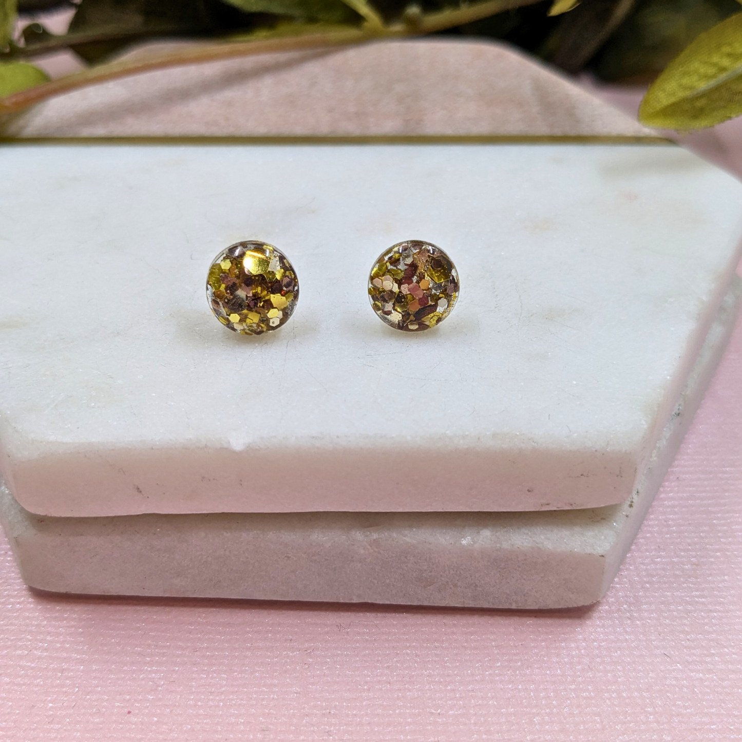 Bridget Old Gold Glitter Resin Stud Earrings