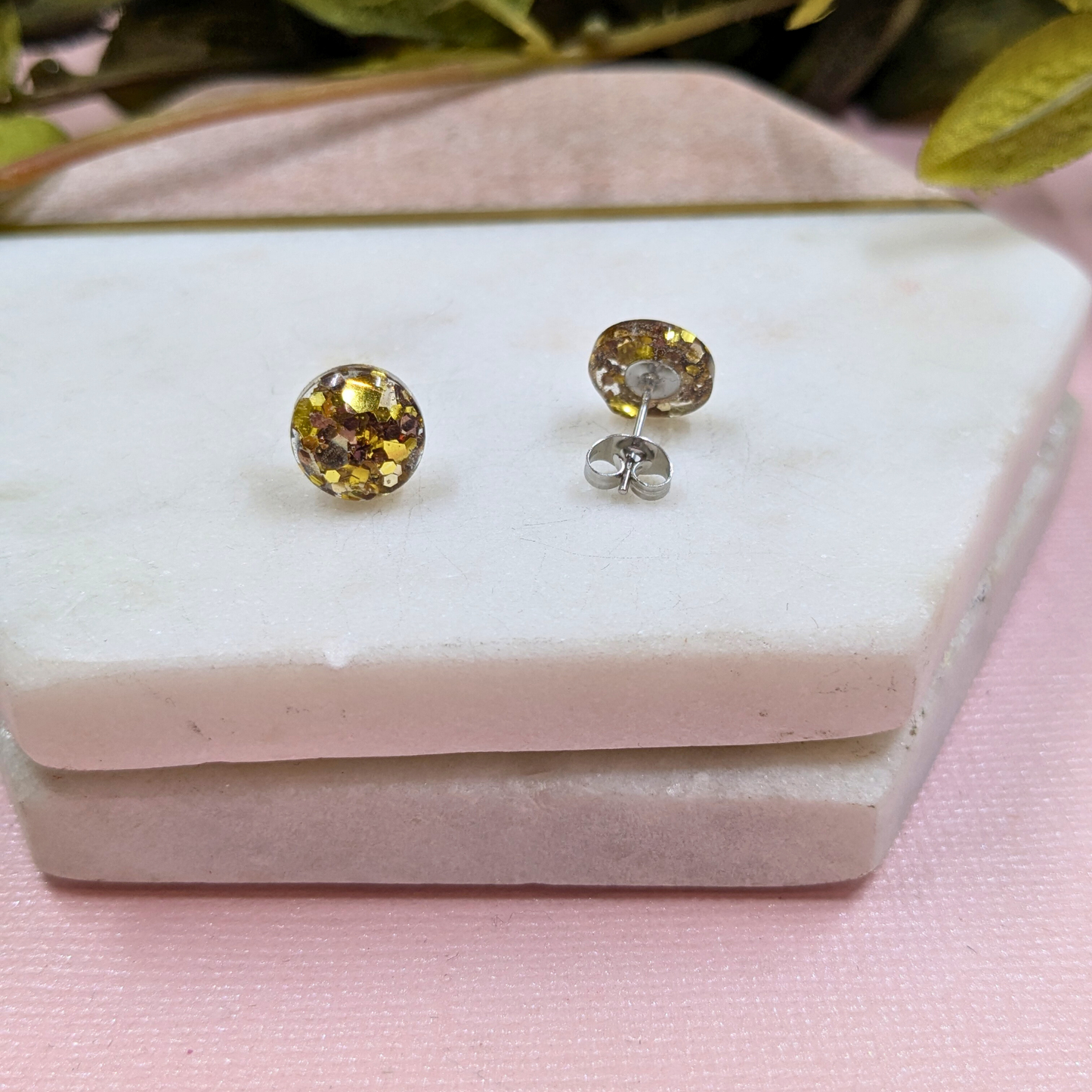 Bridget Old Gold Glitter Resin Stud Earrings