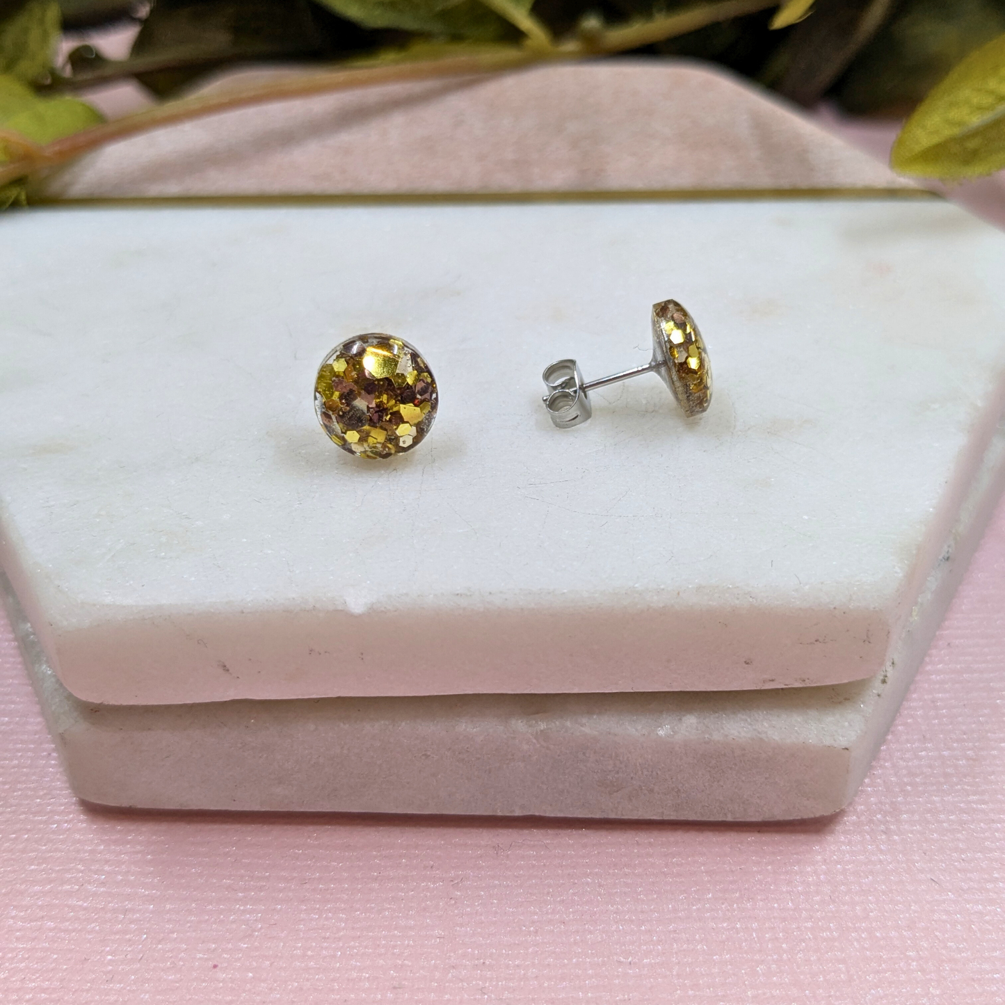 Bridget Old Gold Glitter Resin Stud Earrings