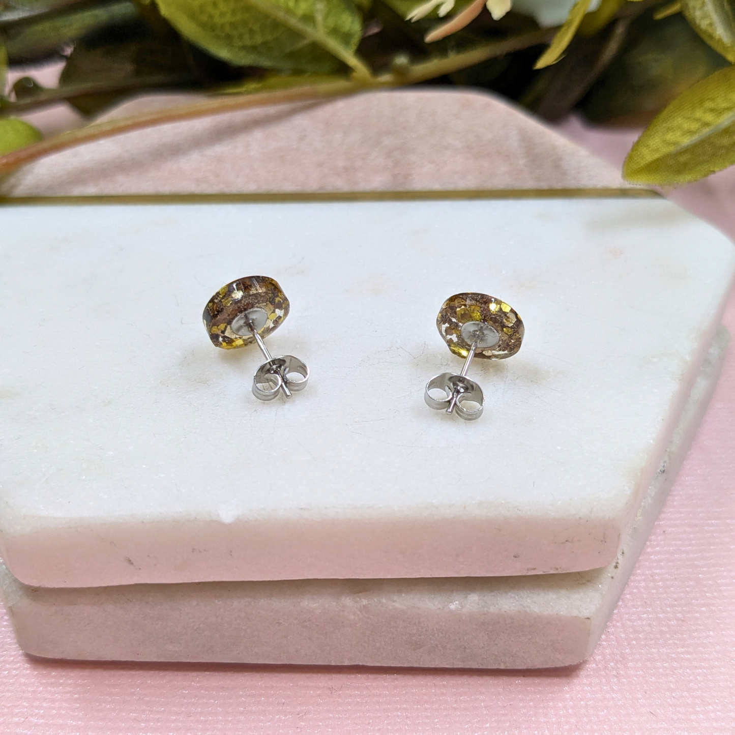 Bridget Old Gold Glitter Resin Stud Earrings