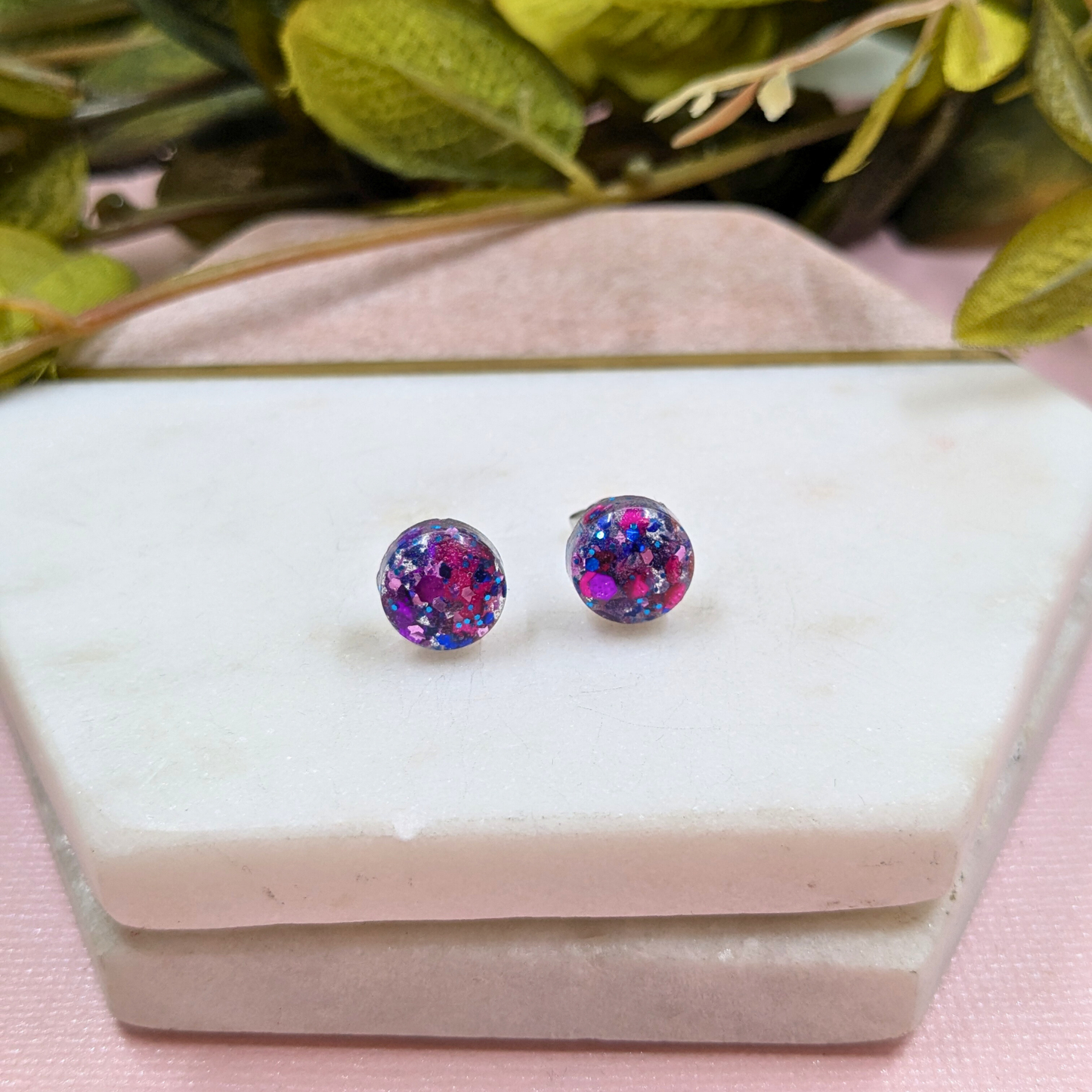 Bridget Purple & Royal Blue Glitter Small Resin Studs