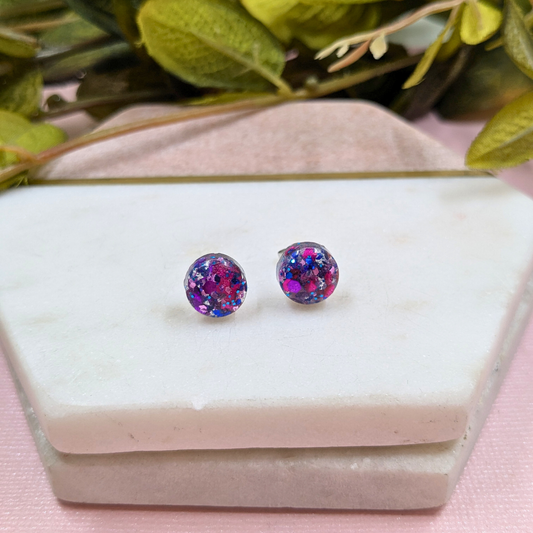 Bridget Purple & Royal Blue Glitter Small Resin Studs