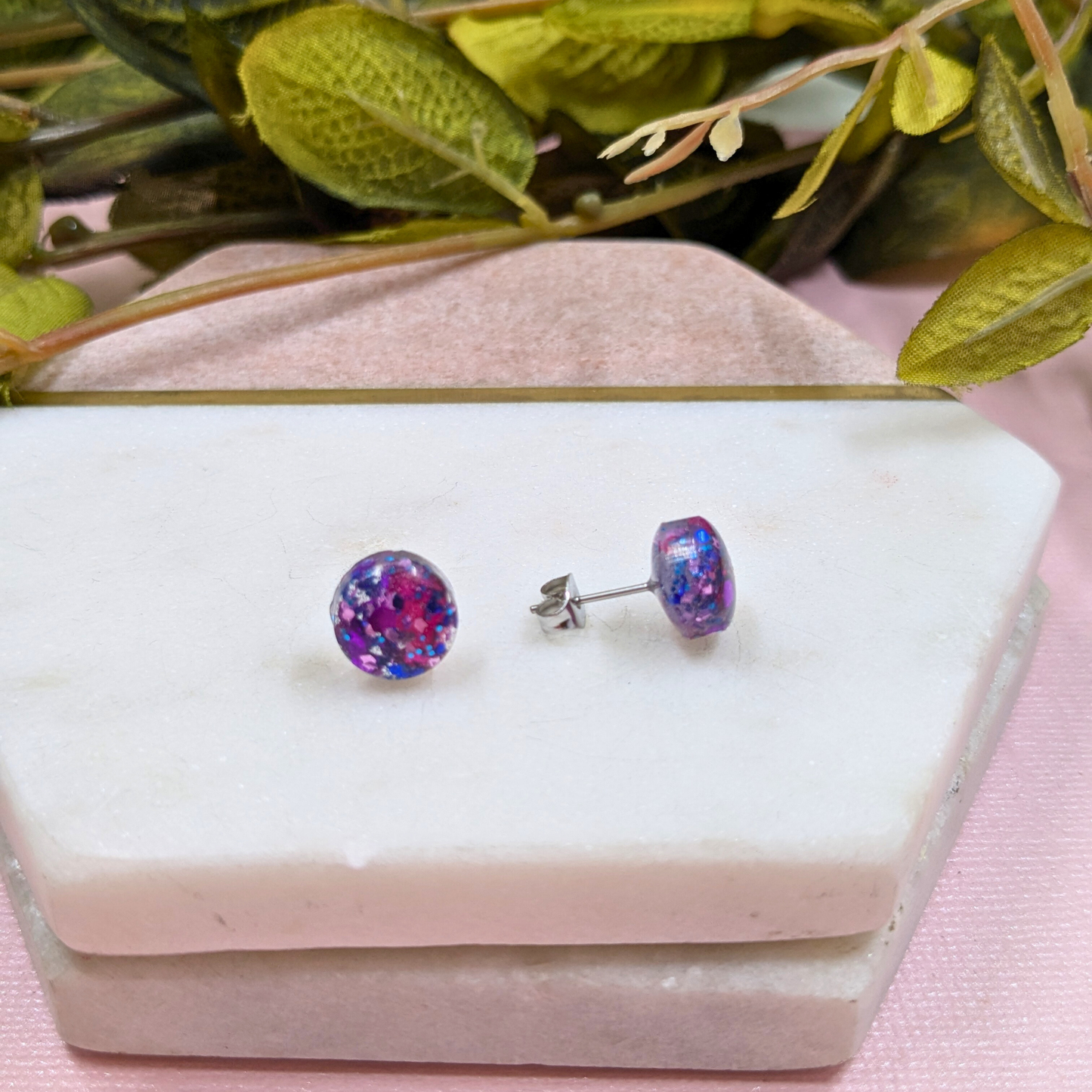 Bridget Purple & Royal Blue Glitter Small Resin Studs