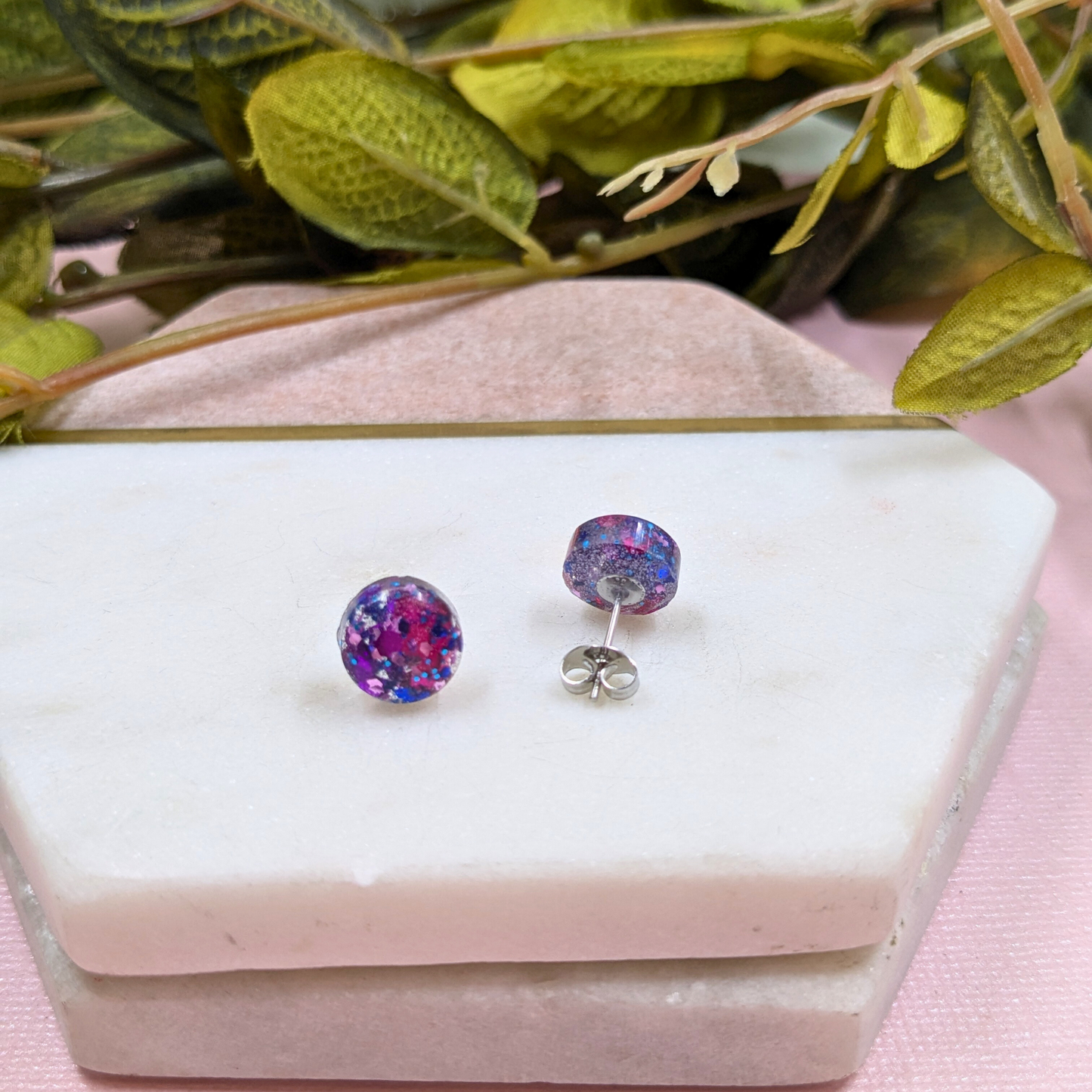Bridget Purple & Royal Blue Glitter Small Resin Studs