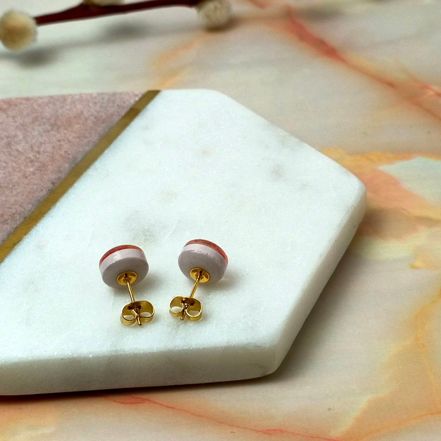 Bridgette Real Pink Flower Gold Stud Earrings | Dainty Botanical Jewellery by Created By Lau