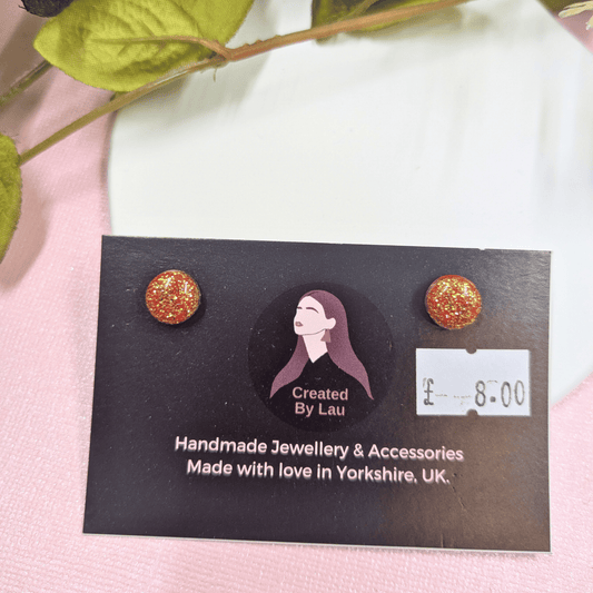 Bridget Red Gold Glitter Small Resin Stud Earrings
