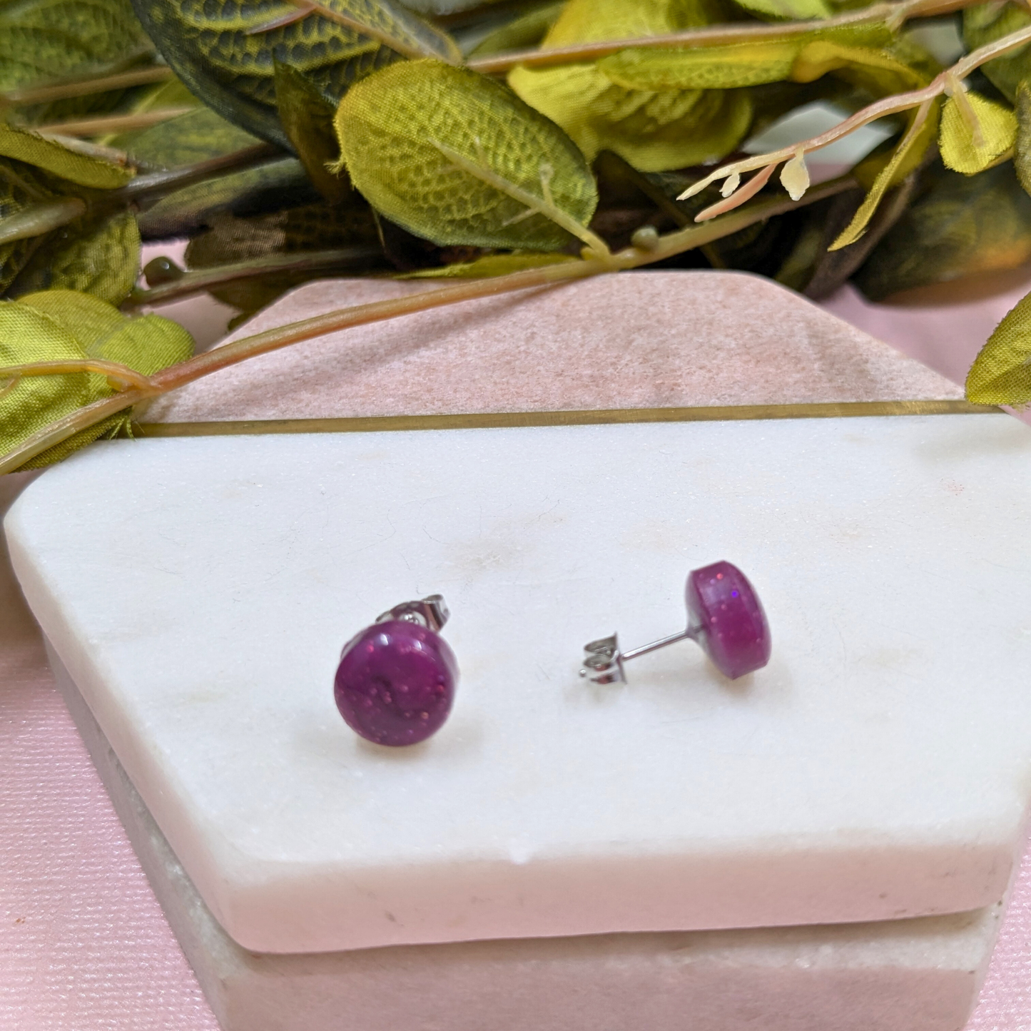 Bridget Red Rose Glitter Resin Stud Earrings
