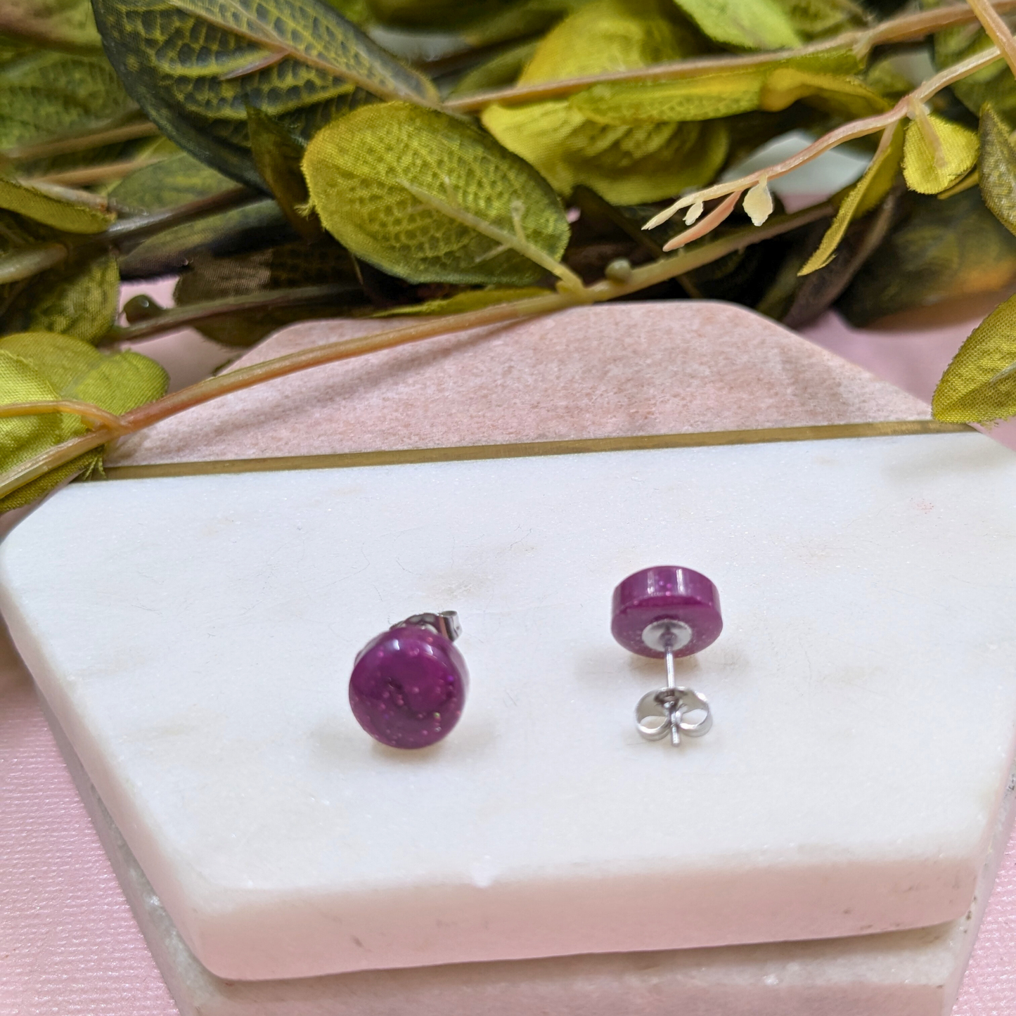Bridget Red Rose Glitter Resin Stud Earrings