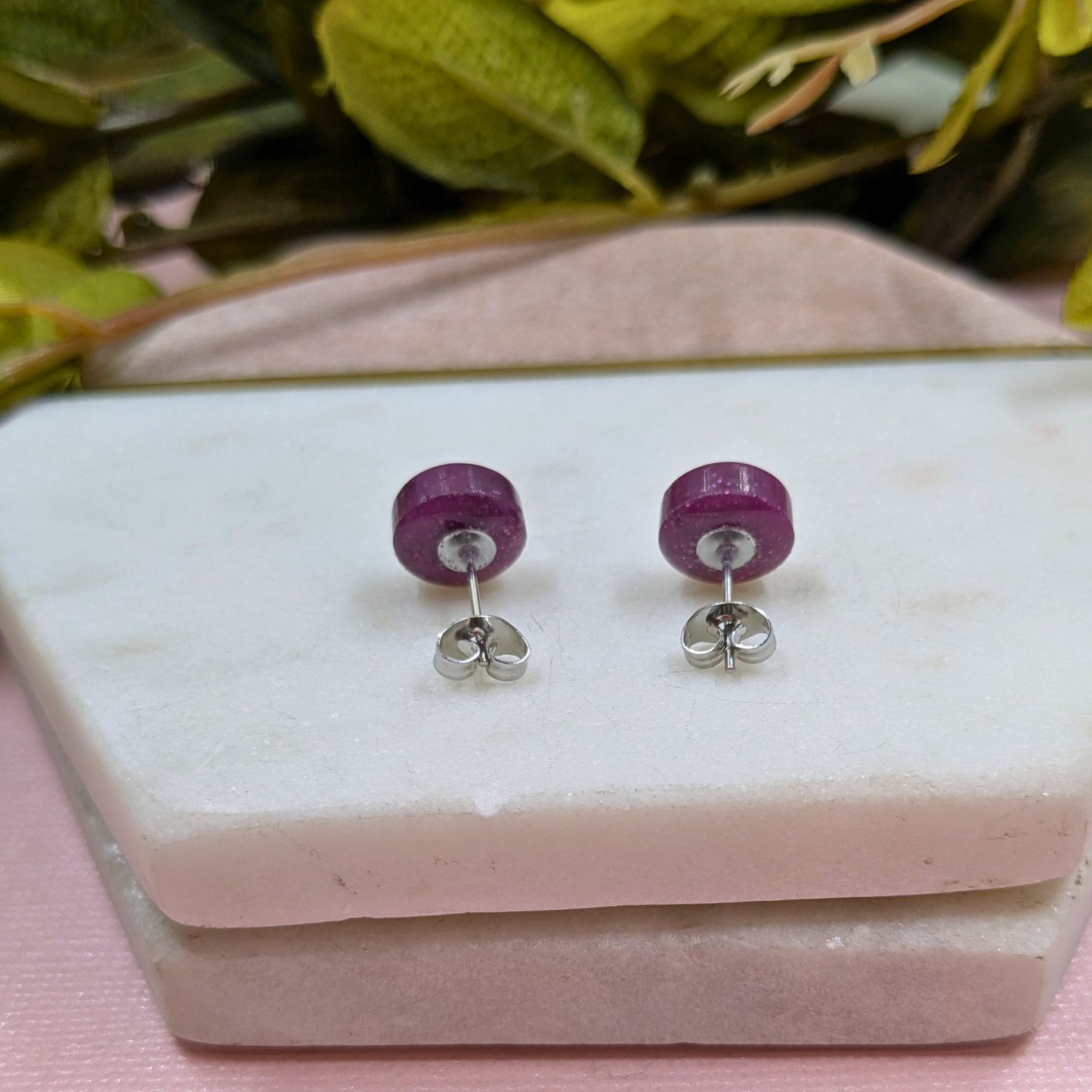 Bridget Red Rose Glitter Resin Stud Earrings