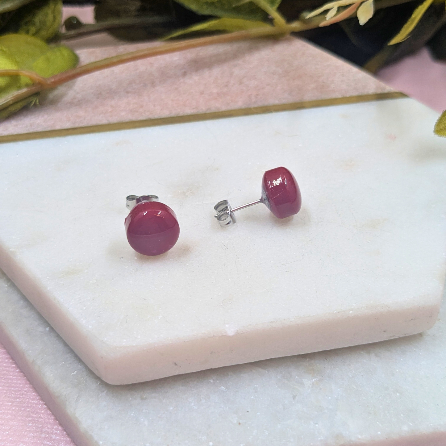 Bridget Ruby Red Small Resin Stud Earrings | Bold Colour Jewellery by Created By Lau