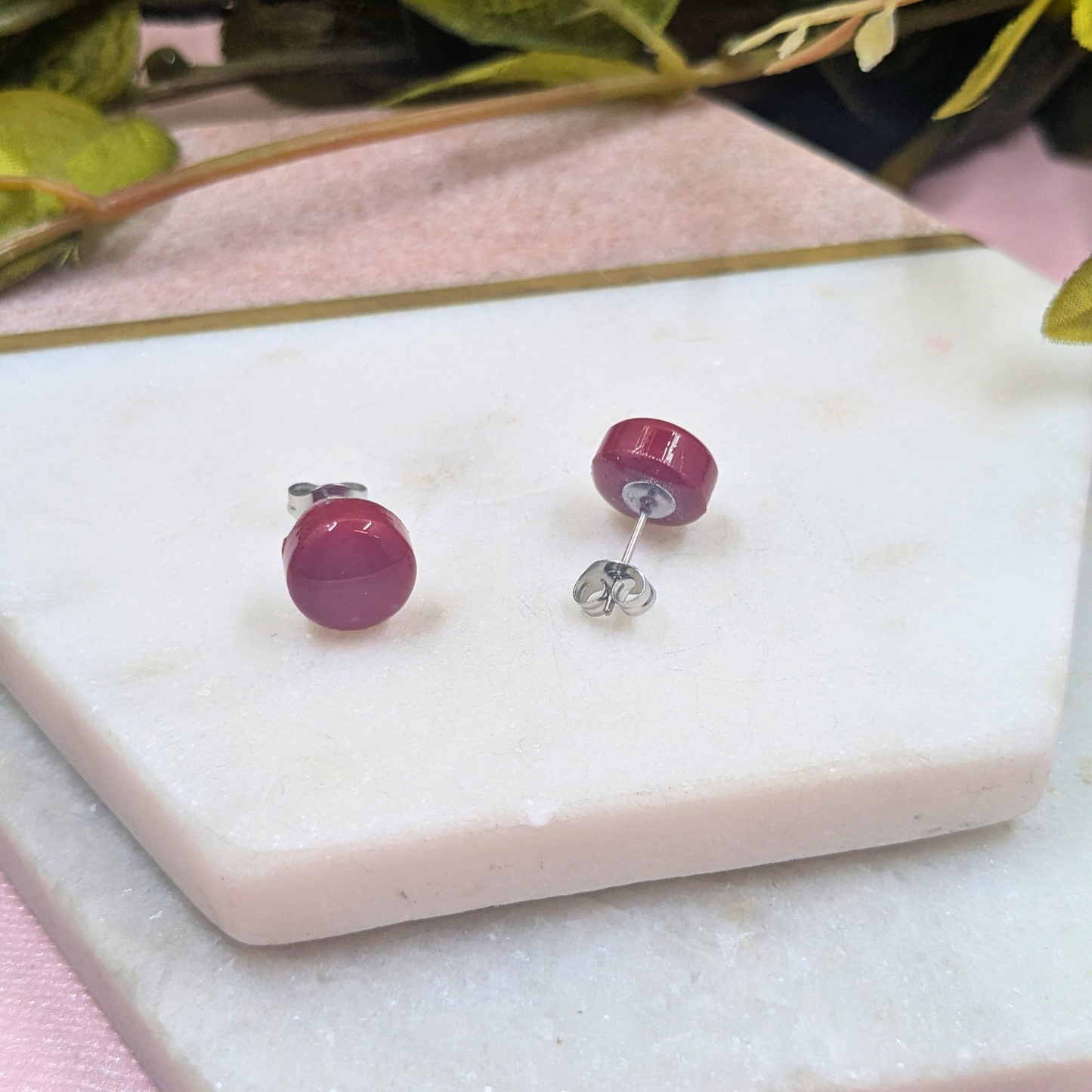 Bridget Ruby Red Small Resin Stud Earrings | Bold Colour Jewellery by Created By Lau