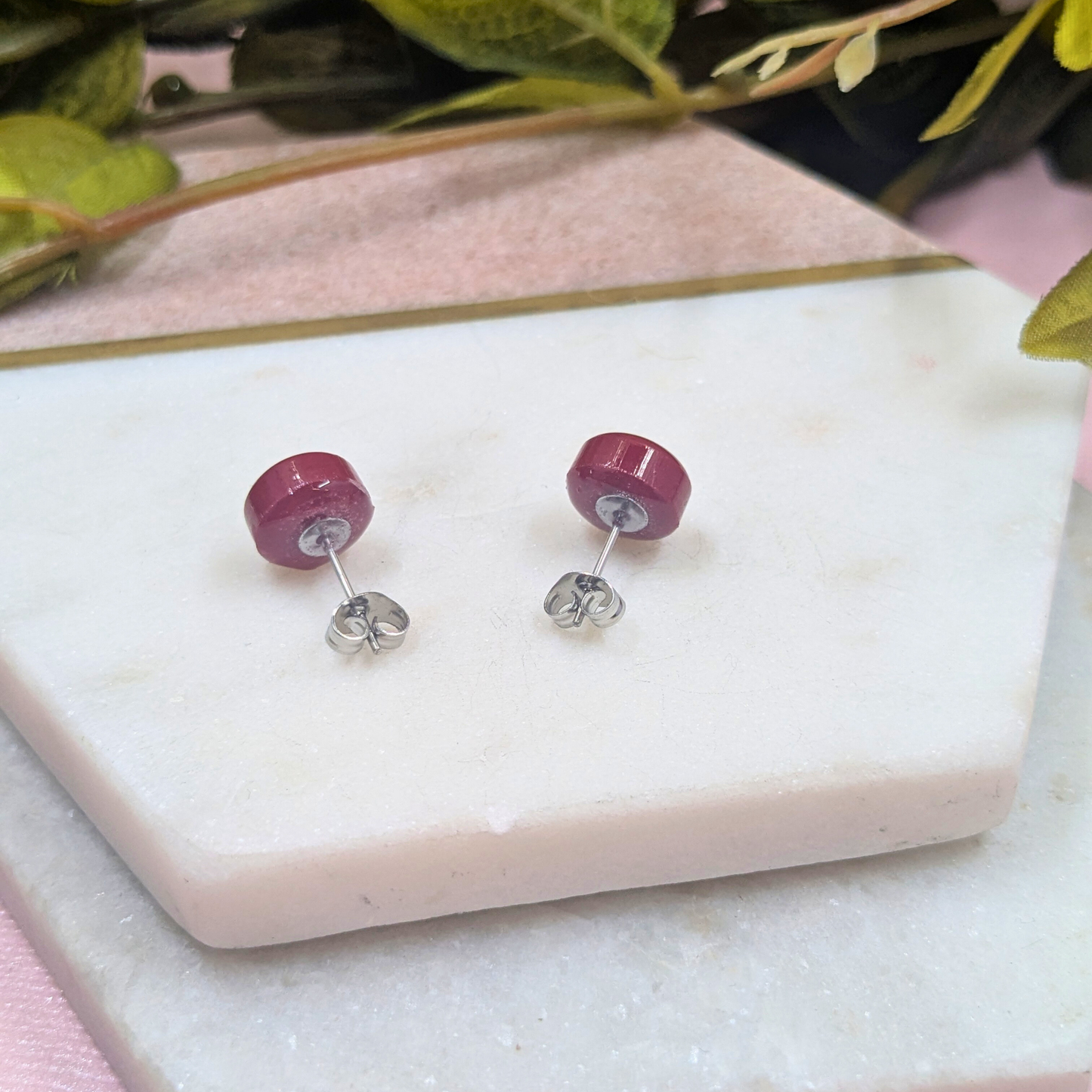 Bridget Ruby Red Small Resin Stud Earrings | Bold Colour Jewellery by Created By Lau