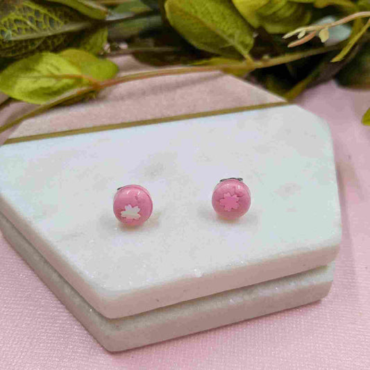 Bridget Sequin Flower Pink Resin Stud Earrings - Handmade UK