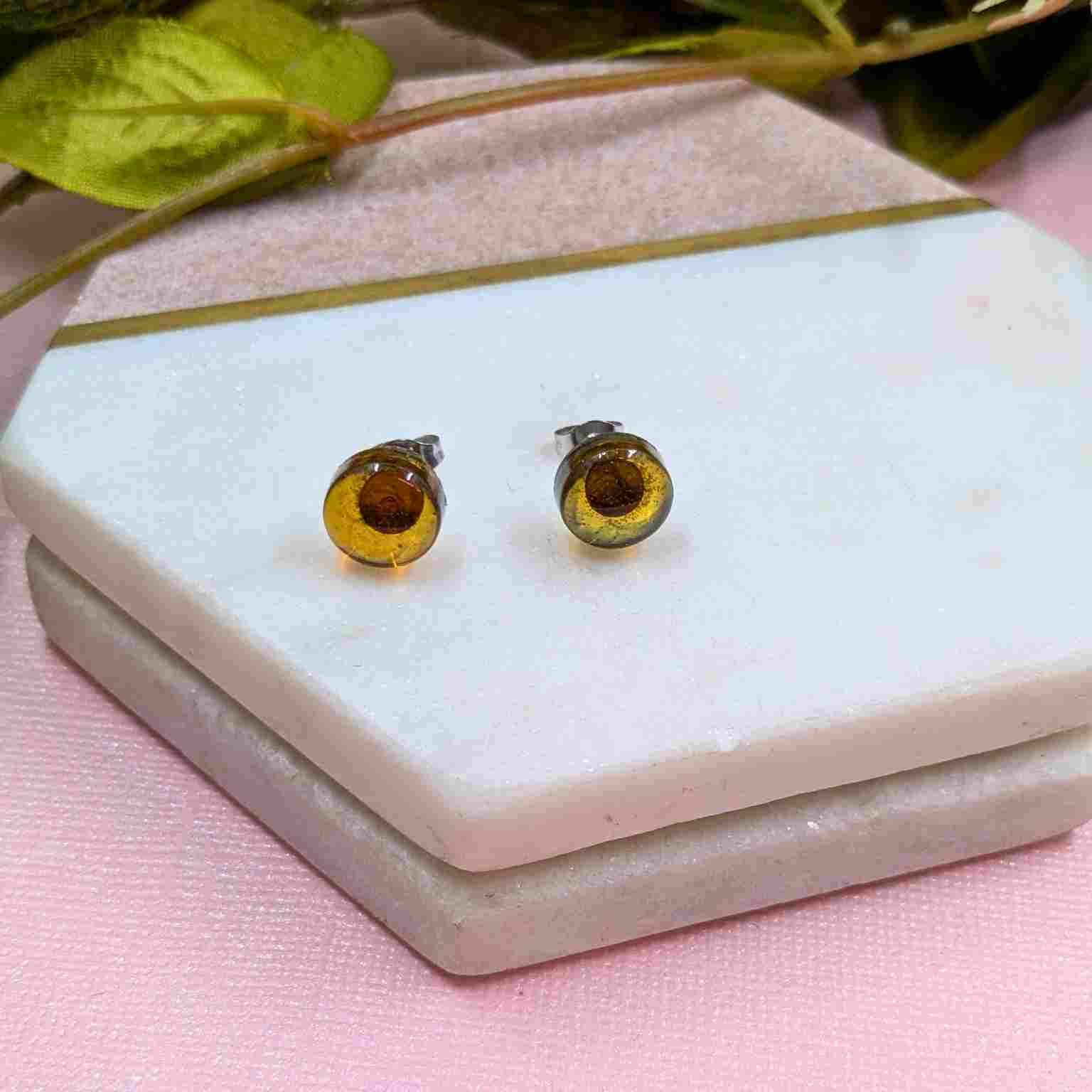 Pair of Bridget Tortoiseshell Small Resin Stud Earrings - Stainless Steel