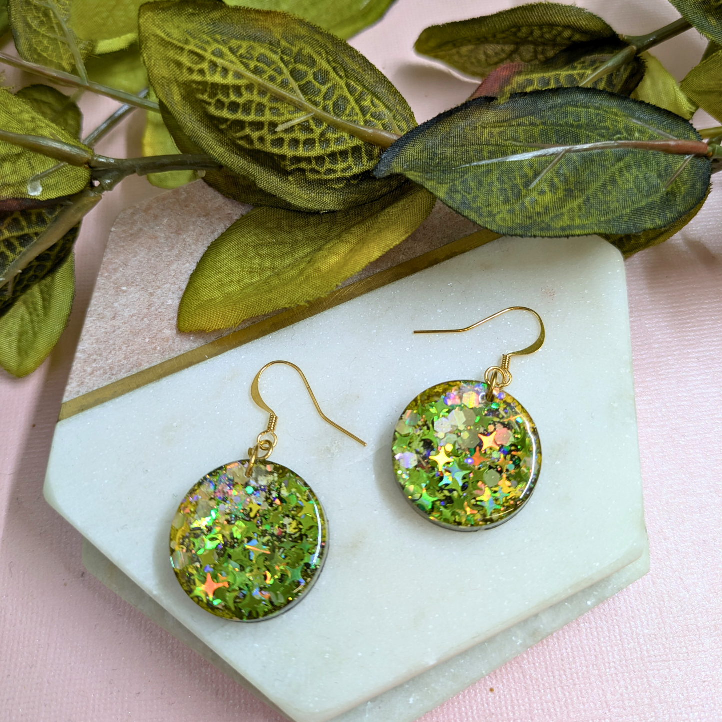 Ceres Circle Mystical Star Glitter Resin Dangle Earrings | Celestial Collection by Created By Lau