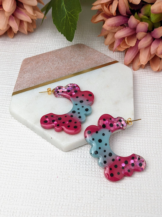 "Emaline" Resin Pink and Blue Wavy hoops