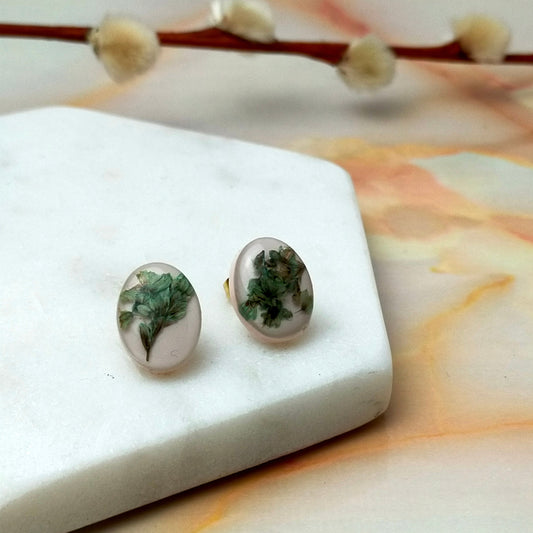 Georgina Real Blue Flower Oval Stud Earrings - Gold Plated Handmade UK