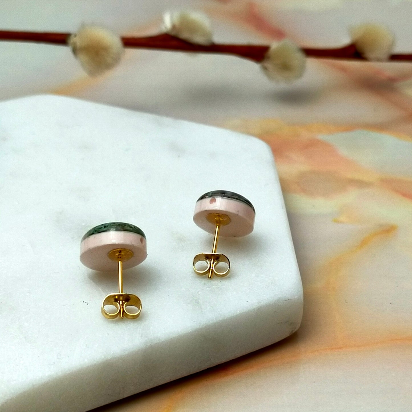 Georgina Real Blue Flower Oval Stud Earrings - Gold Plated Handmade UK