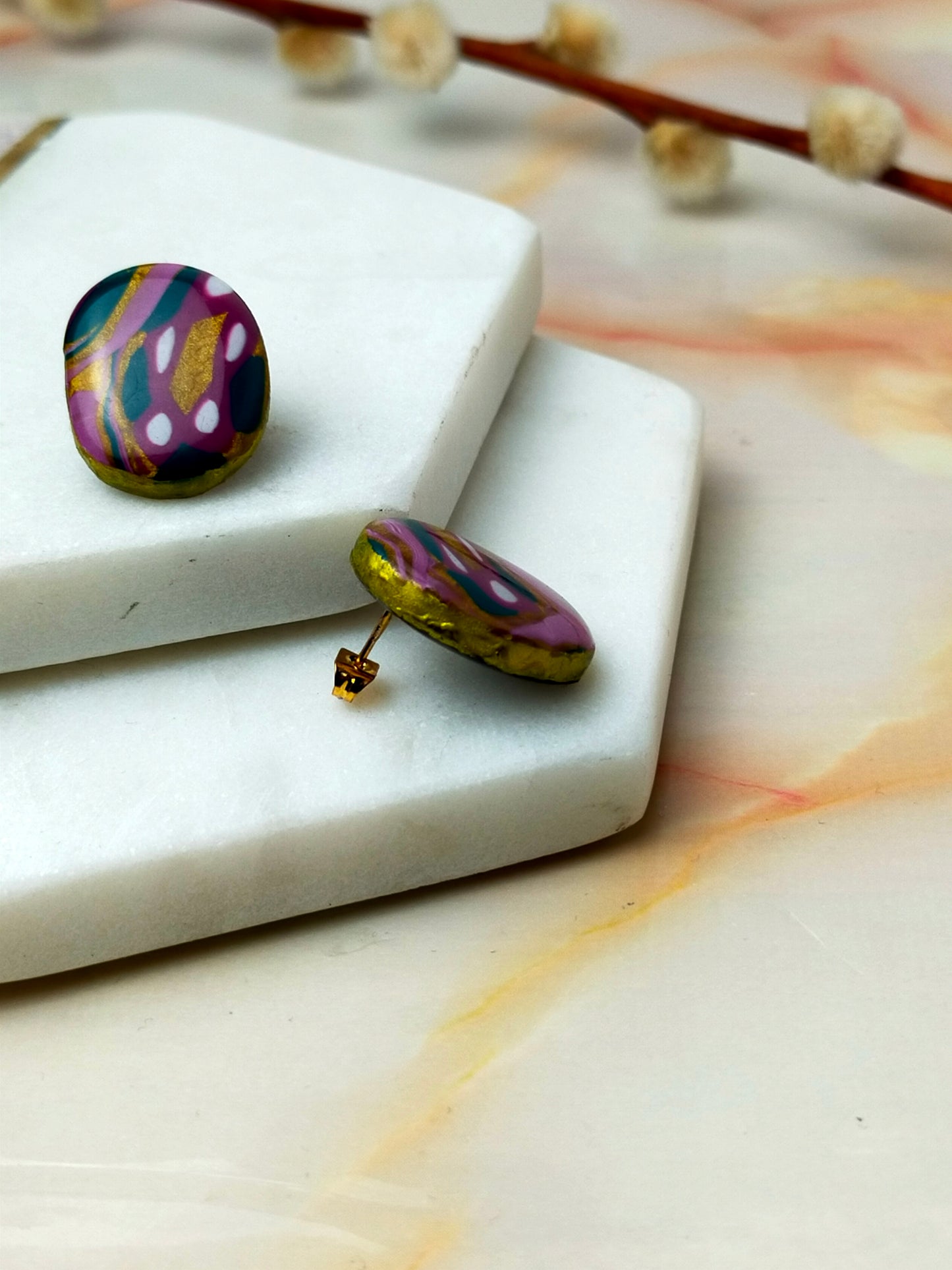"Gwen" Abstract Oval Polymer Clay Stud Earrings