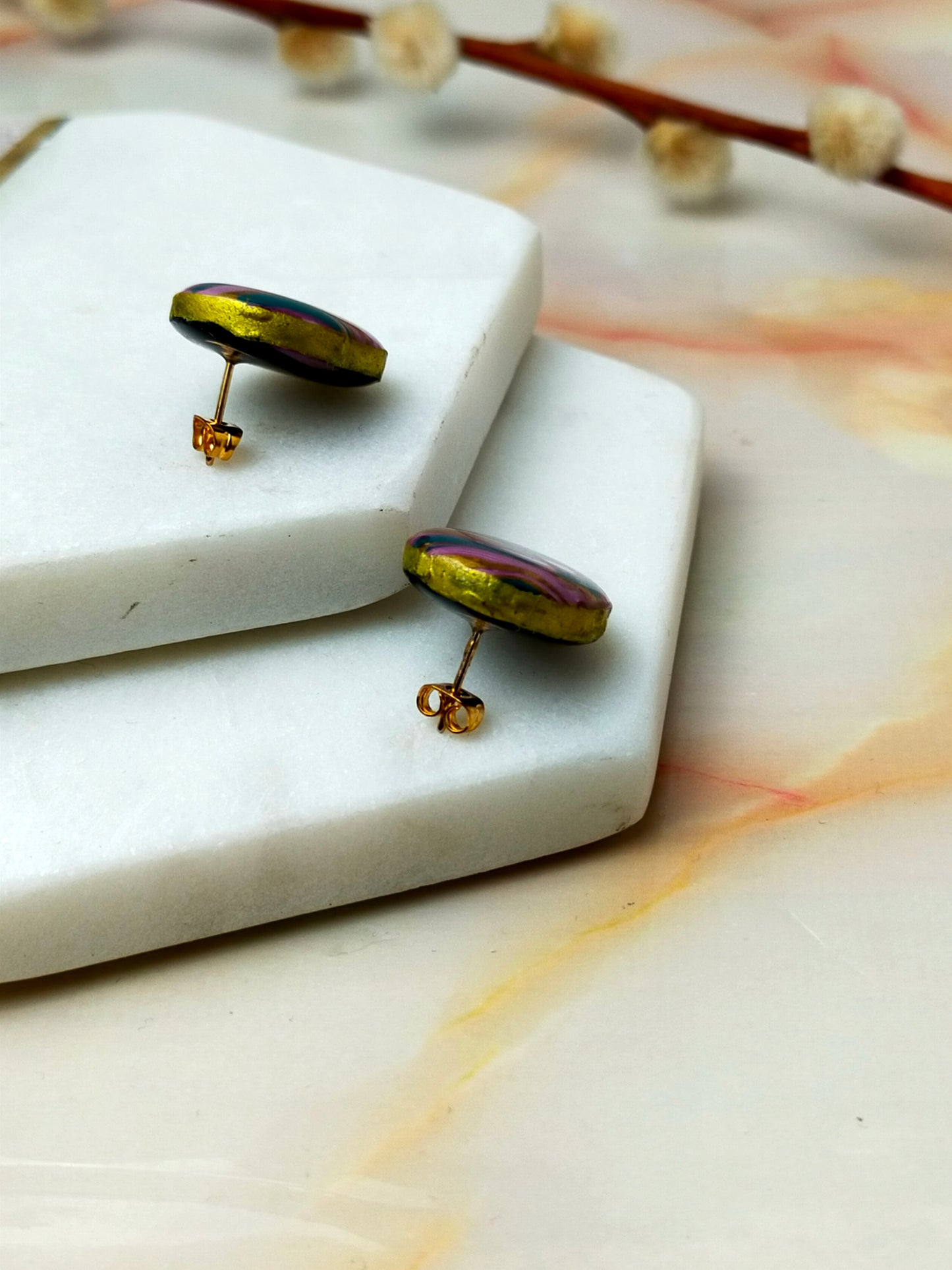"Gwen" Abstract Oval Polymer Clay Stud Earrings