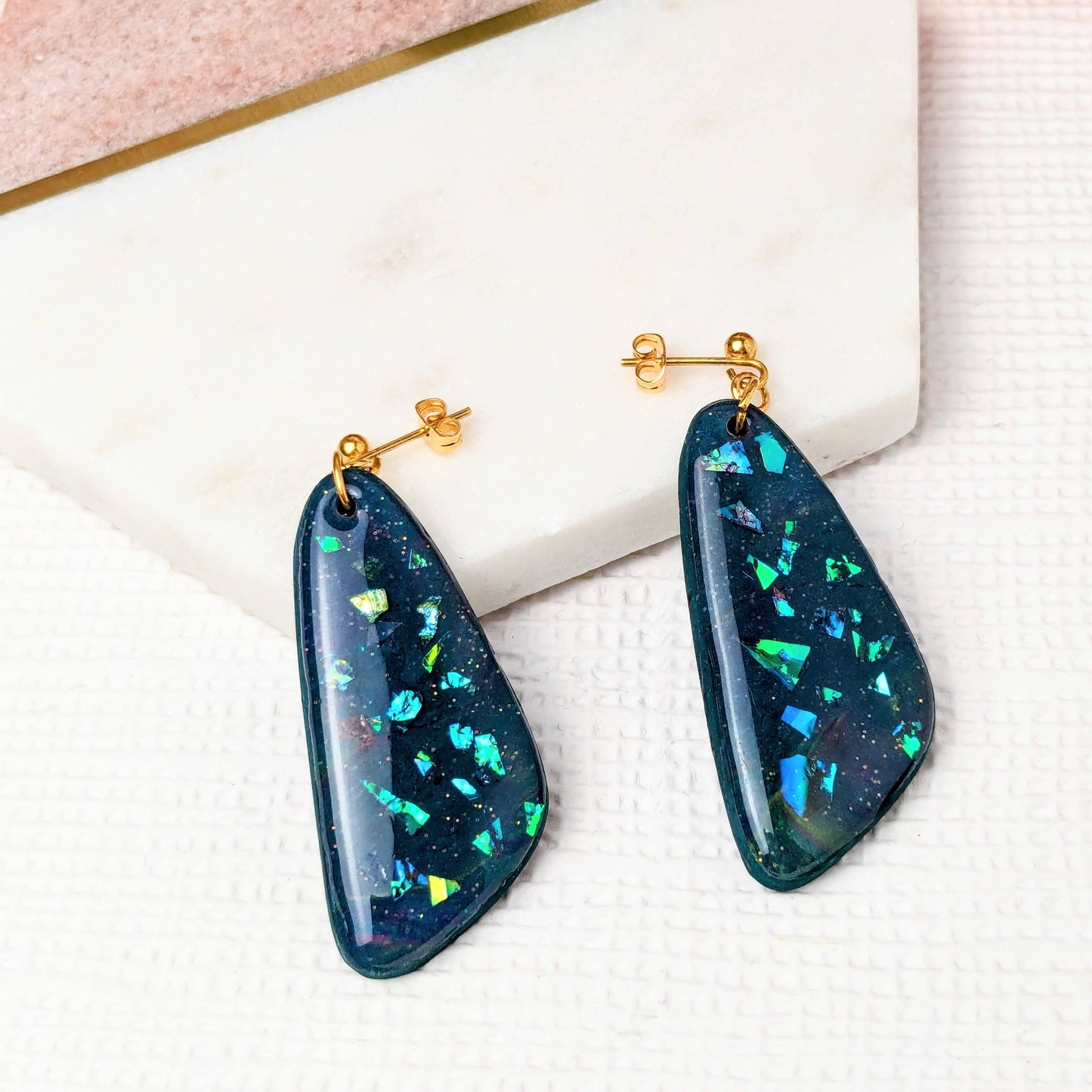 "Isabella" Blue Iridescent Polymer Clay Dangle Earrings