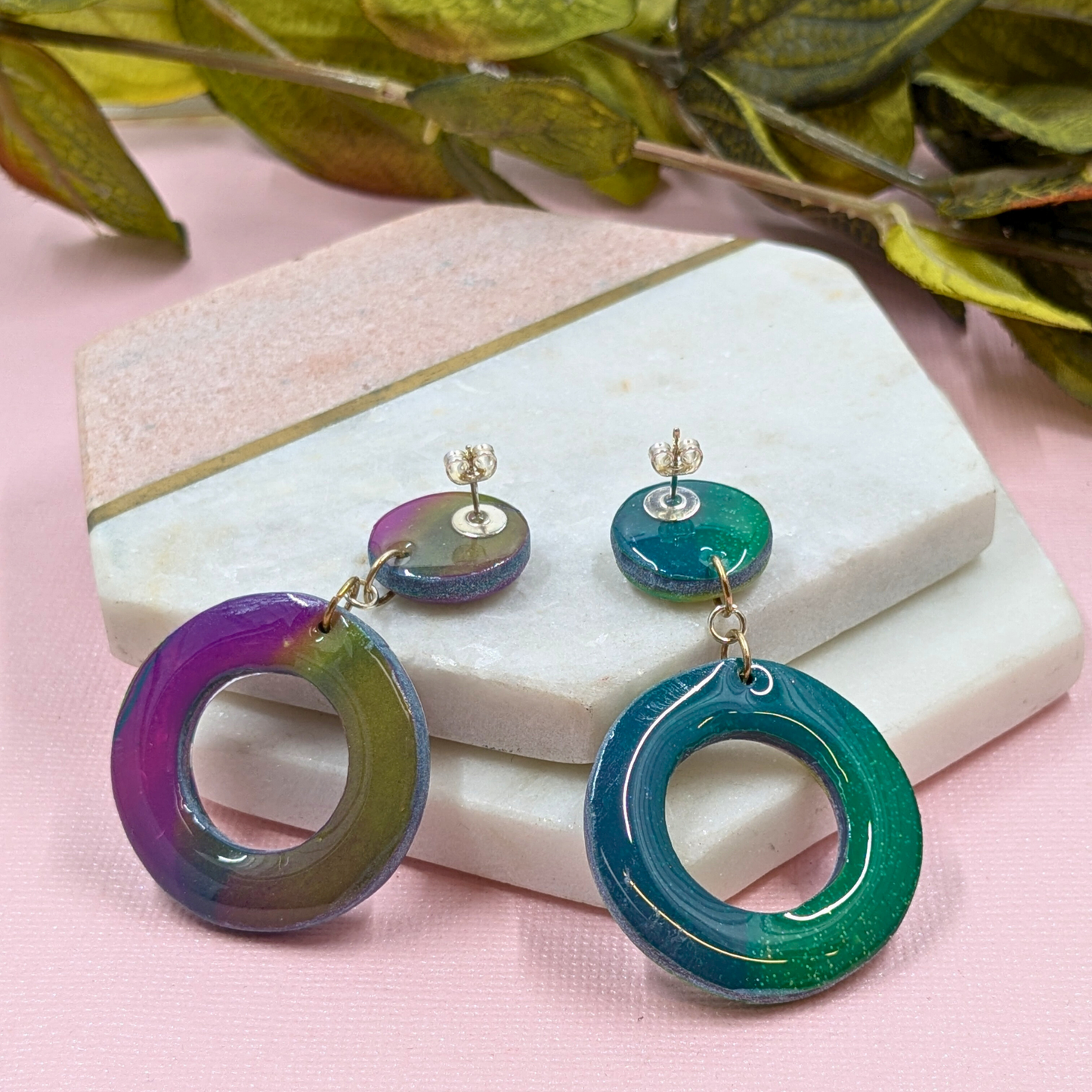 Polymer Clay Dangle Earrings Broken Disco Sparkle Effect