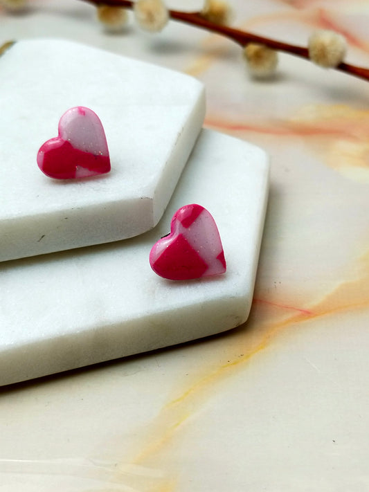 "Lexi" Pink & White Checkerboard Heart Stud Earrings