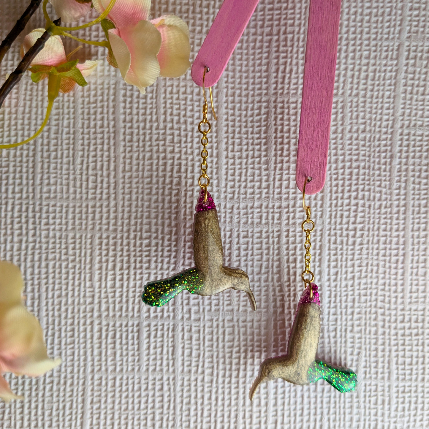 Meena Multi Coloured Hummingbird Chain Dangle Earrings