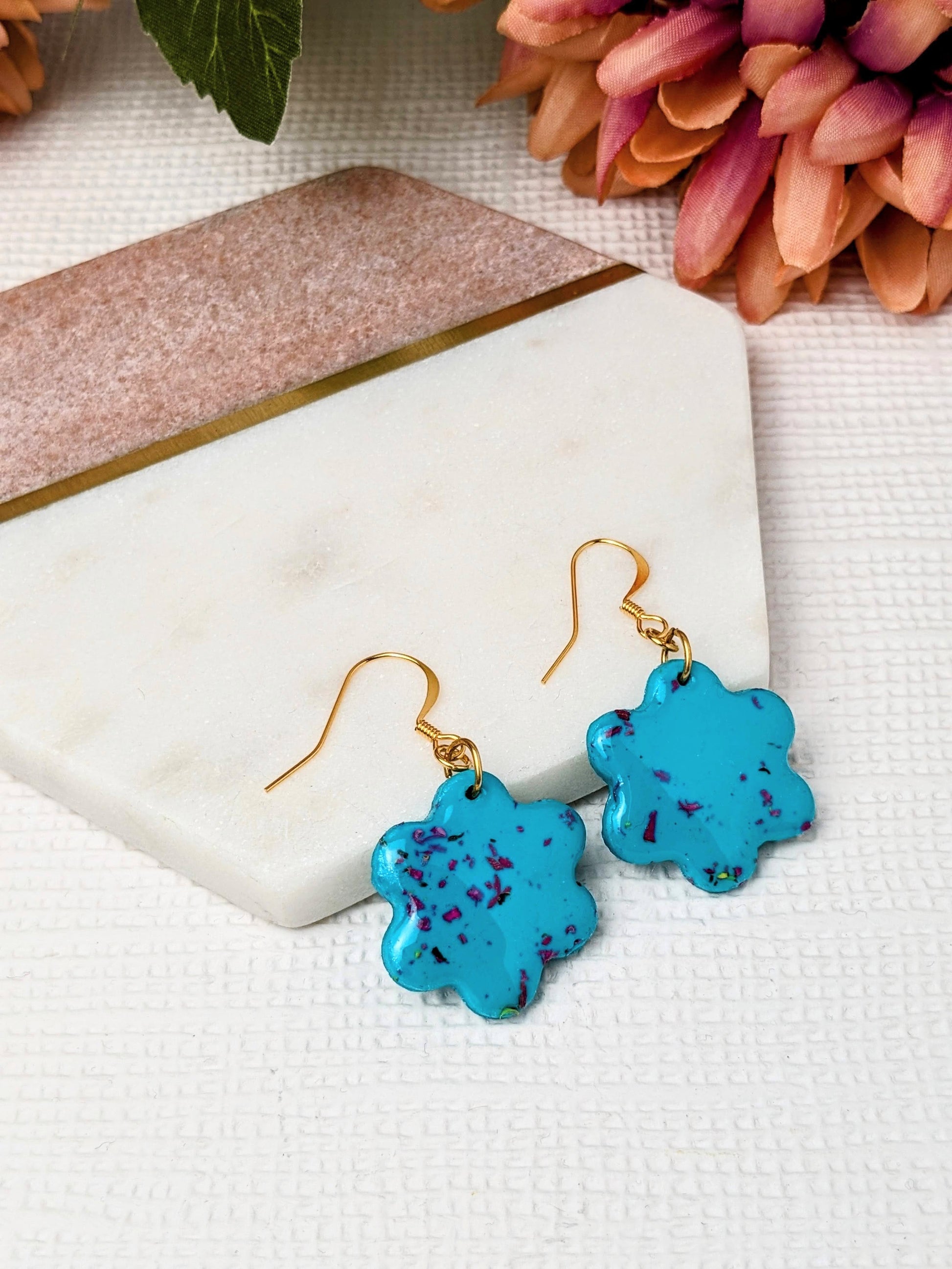 Polymer Clay Earrings - No Waste Small Flower Dangle Earrings