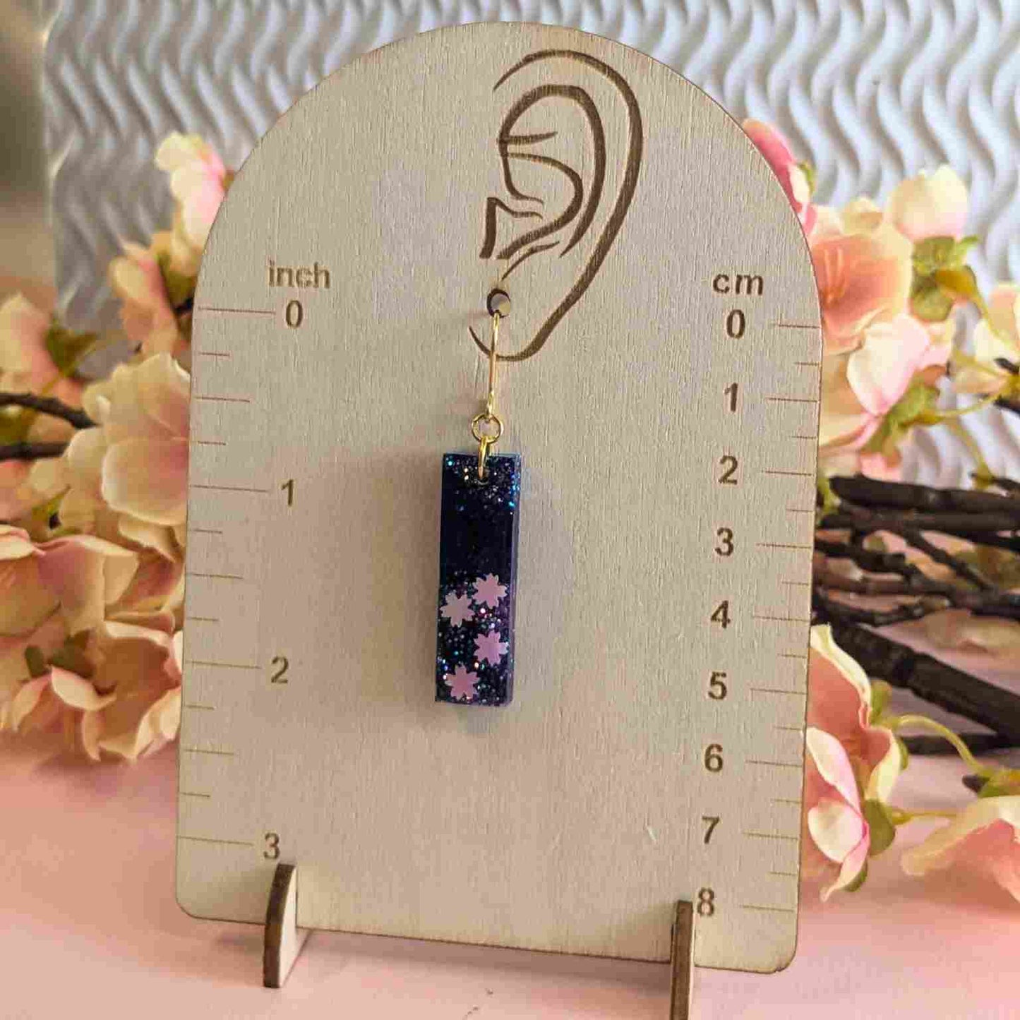 Odette Blue, Pink & White Flower Glitter Dangle Earrings - Handmade UK