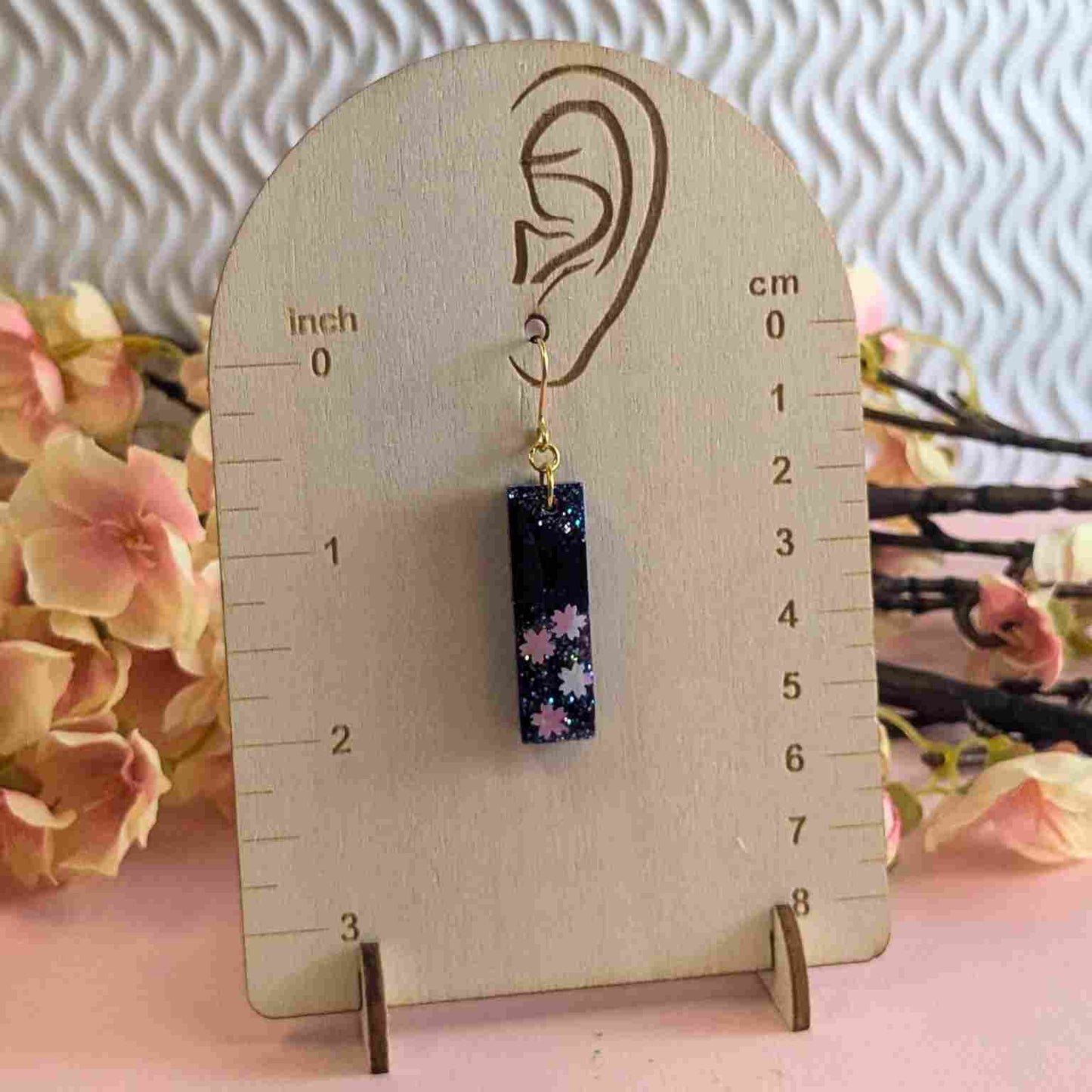 Odette Blue, Pink & White Flower Glitter Dangle Earrings - Handmade UK