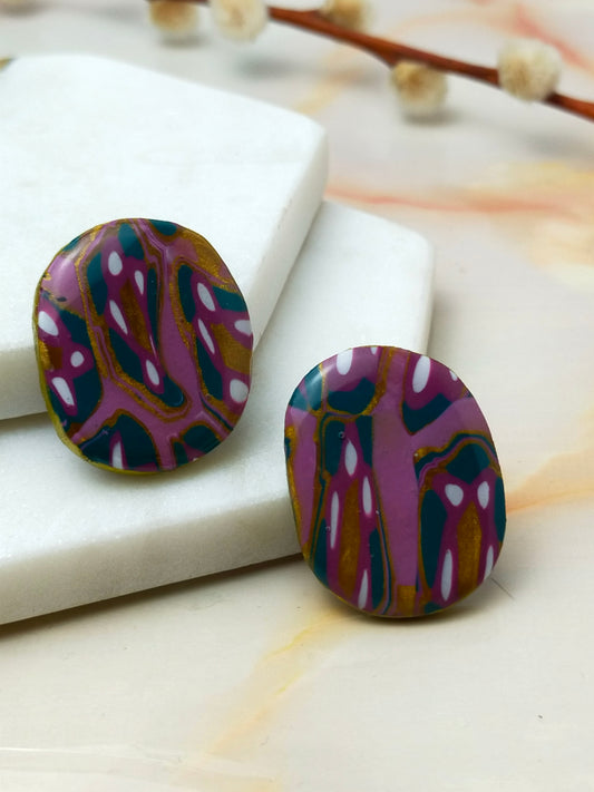 "Olivia" Abstract Large Oval Polymer Clay Stud Earrings