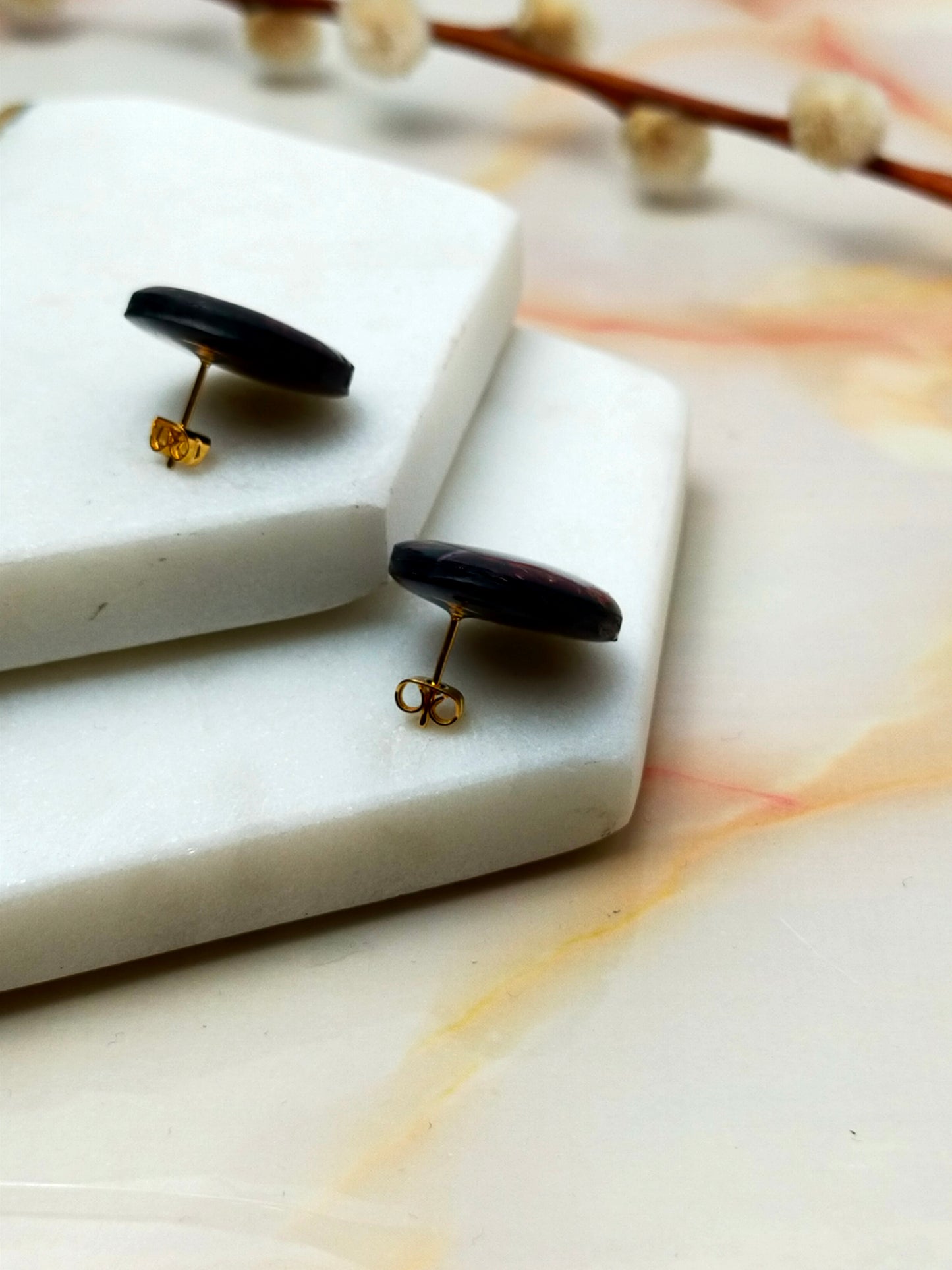 "Poppy" Black & Copper foil Circle Studs
