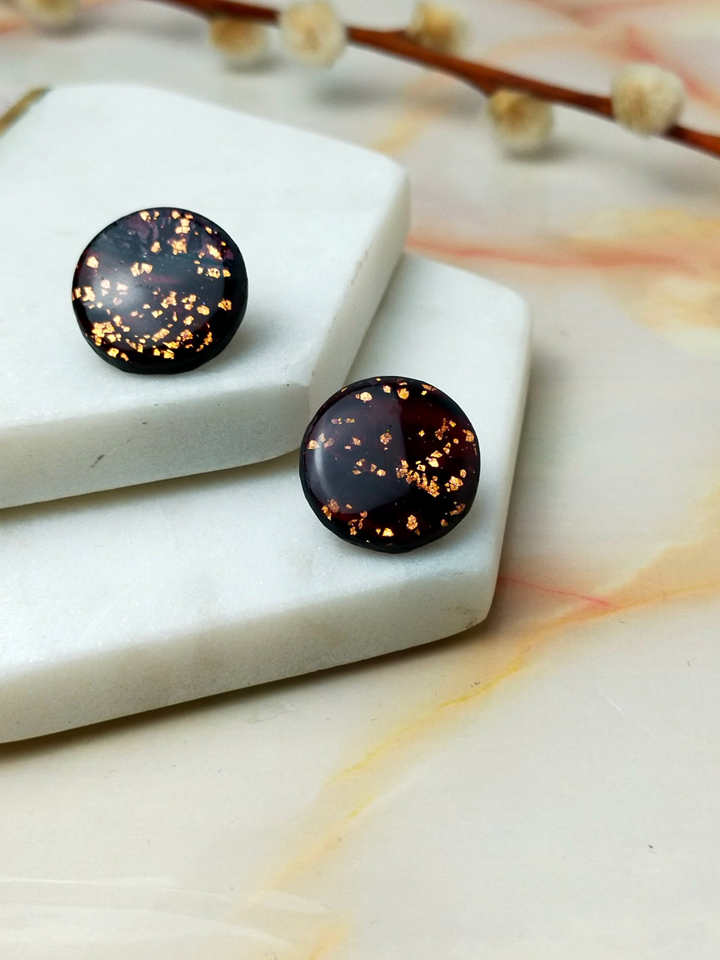 "Poppy" Black & Copper foil Circle Studs