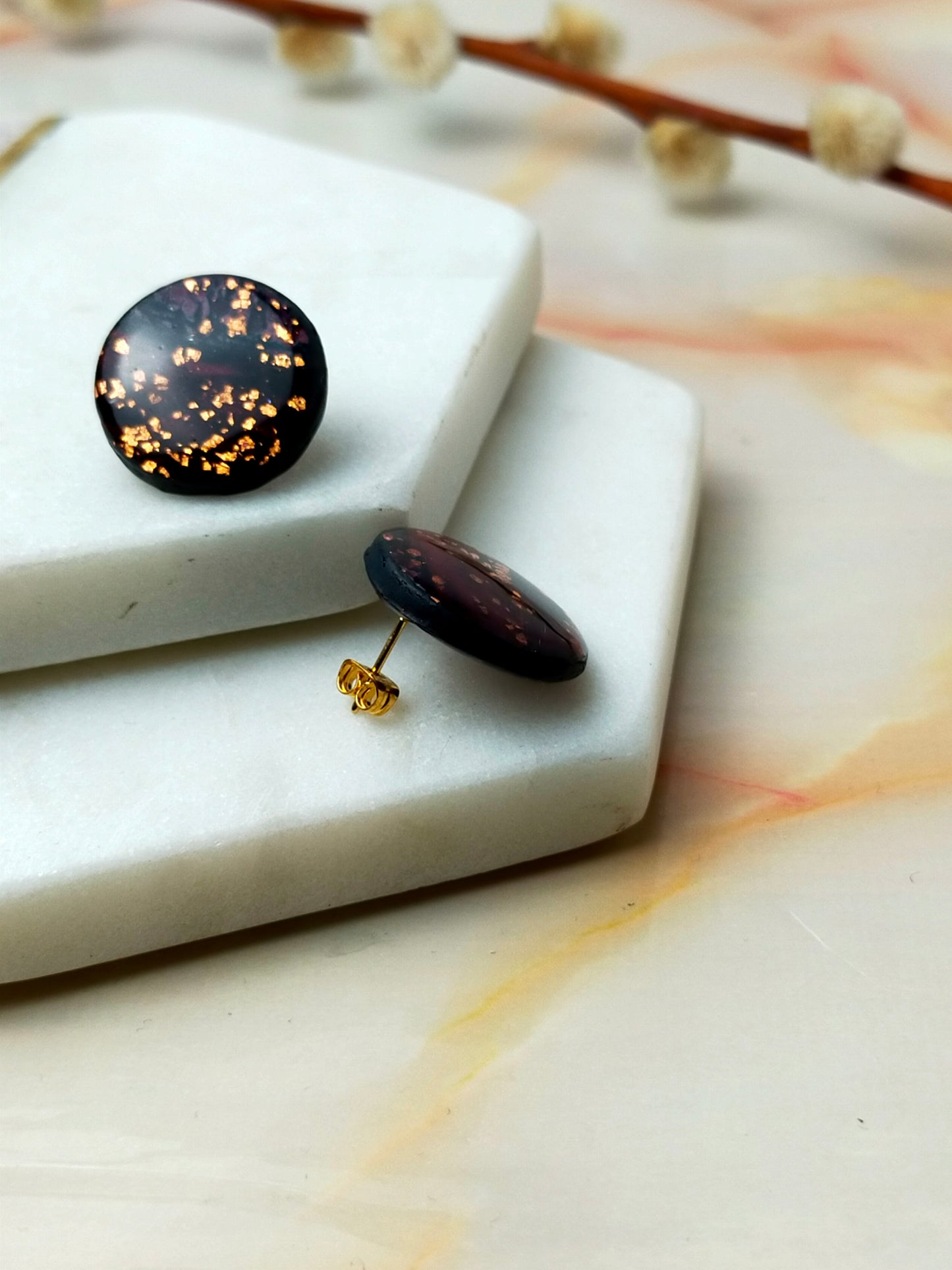 "Poppy" Black & Copper foil Circle Studs