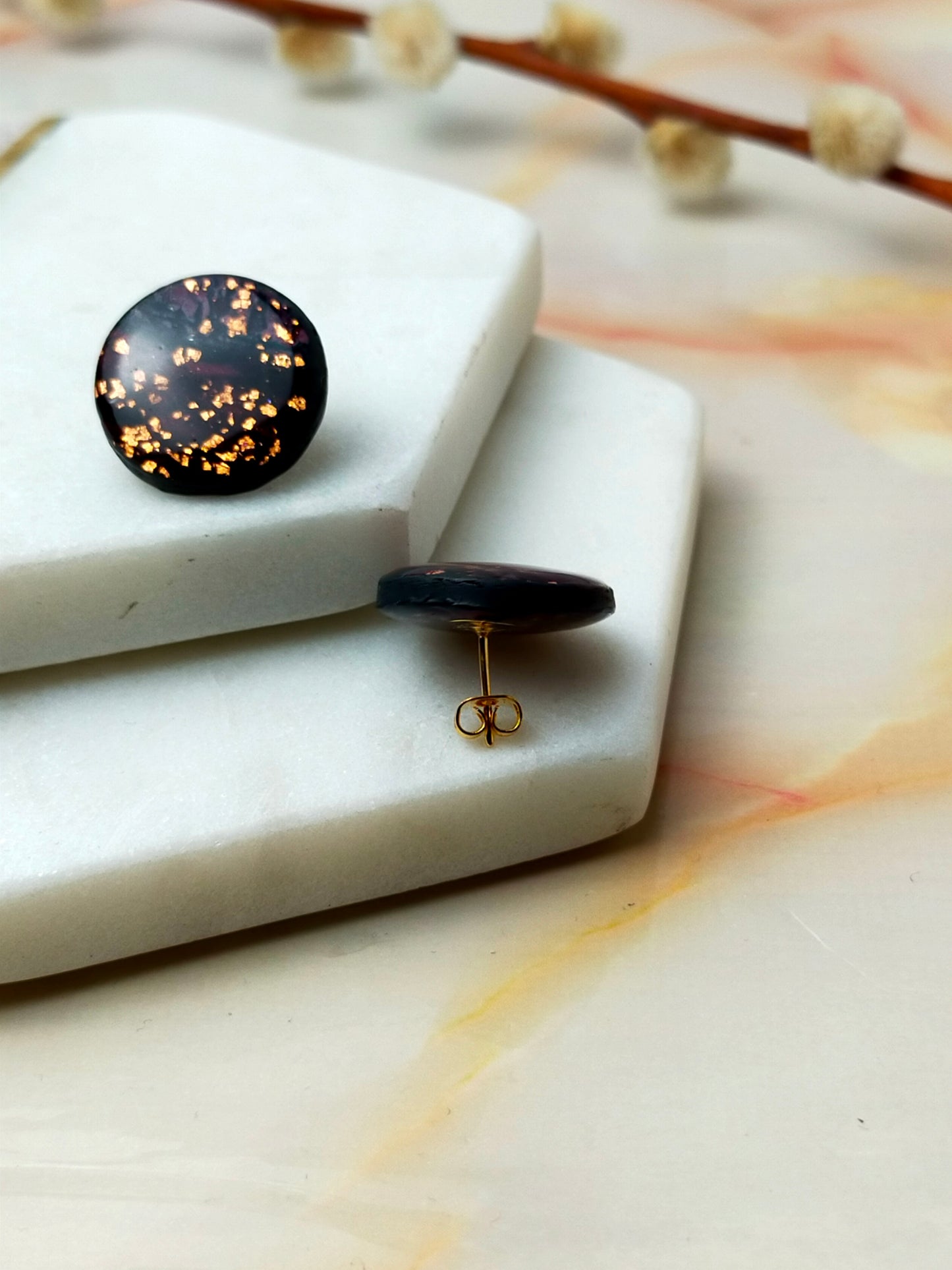 "Poppy" Black & Copper foil Circle Studs