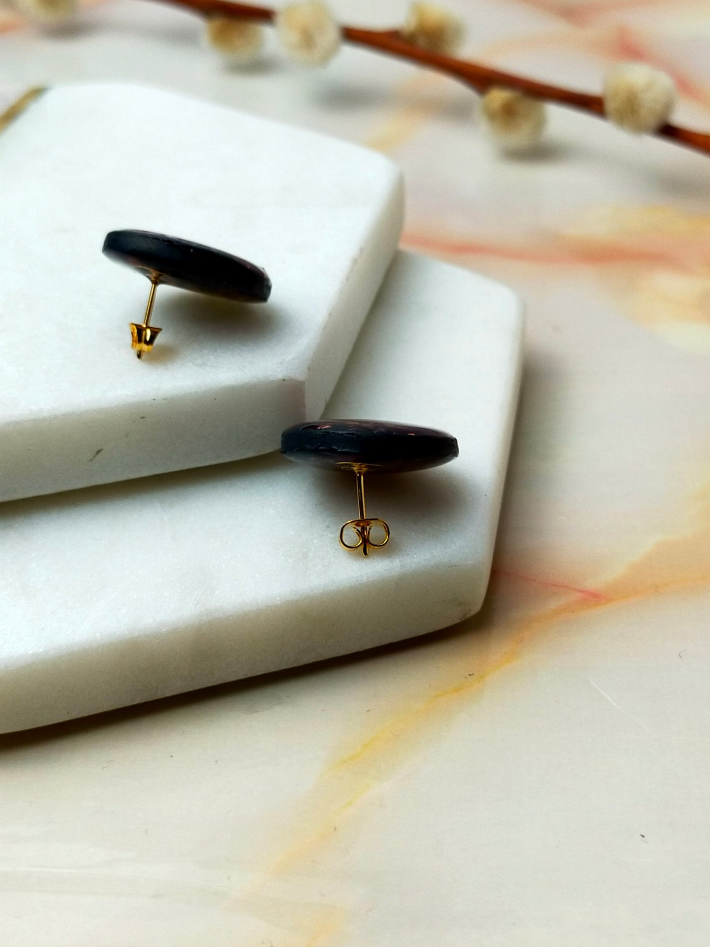 "Poppy" Black & Copper foil Circle Studs