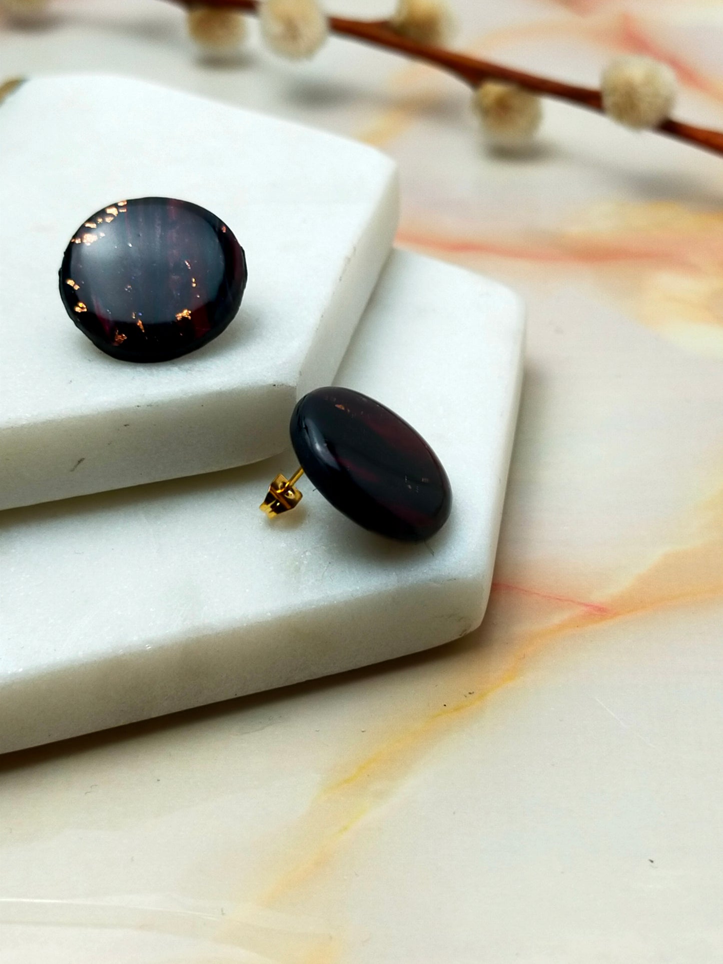 "Poppy" Black & Copper foil Circle Studs