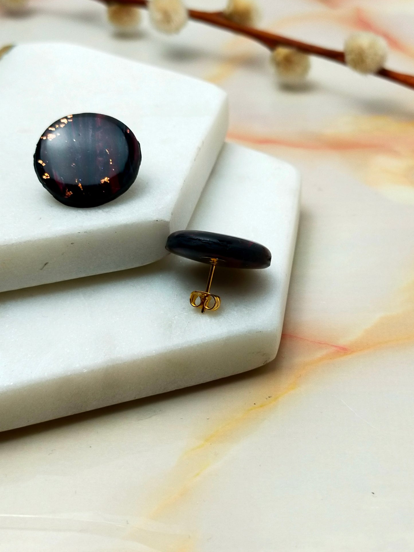 "Poppy" Black & Copper foil Circle Studs